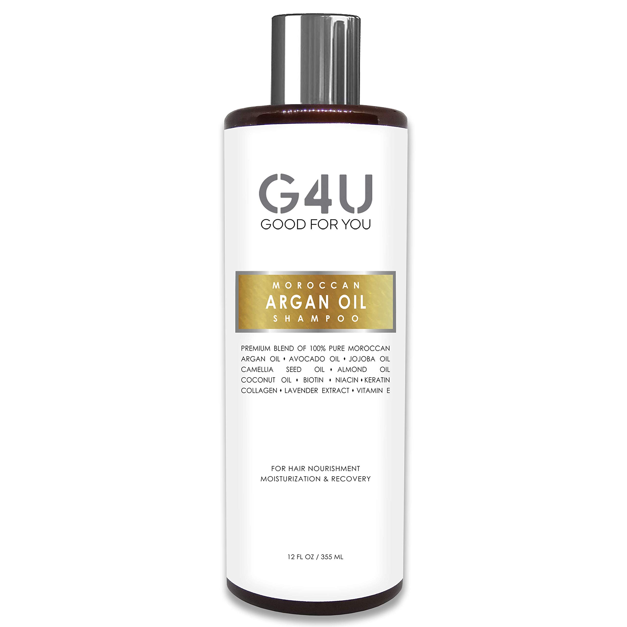 G4U Sulfate Free Shampoo with Argan Oil for Women and Men, All Hair Types, Dry, Damaged, Frizzy and Color Treated Hair. Natural Volumizing Moisturizing. For Home, Salons and Spas.12 Fl Oz