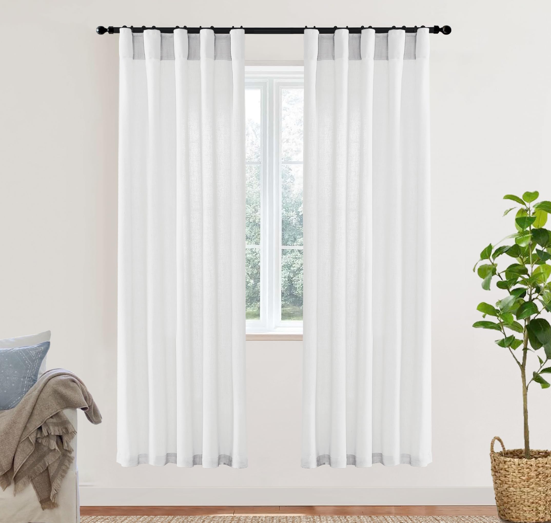 XTMYI 78 Inch Linen Sheer Curtains, White Closet Curtains for Bedroom Open Closet Door, Semi Sheer Privacy Linen Cotton Drapes for Living Room Dining Room, 40" W x 78" L 2 Panels Set