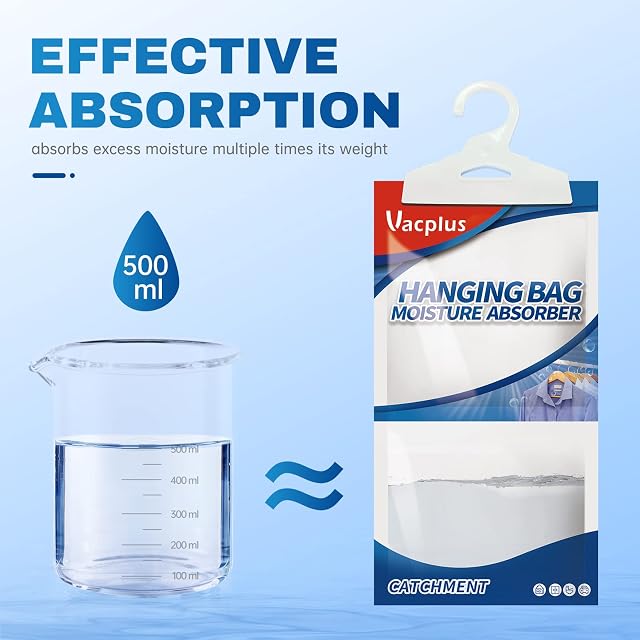 Vacplus Moisture Absorbers Packets, Fragrance Free 20 Pack, Humidity Packs, Dessicant Packets, Hanging Closet Dehumidifier Bags, Dehumidifier for Bathroom, Blue, 30.0 x 16.0 cm
