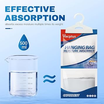 Vacplus Moisture Absorber, 20Pack Hanging, Strong Absorption, Unscented | Closet, Enclosed Spaces, Bathroom, Odor Eliminator, Dehumidifier Bags, 9.8 OZ