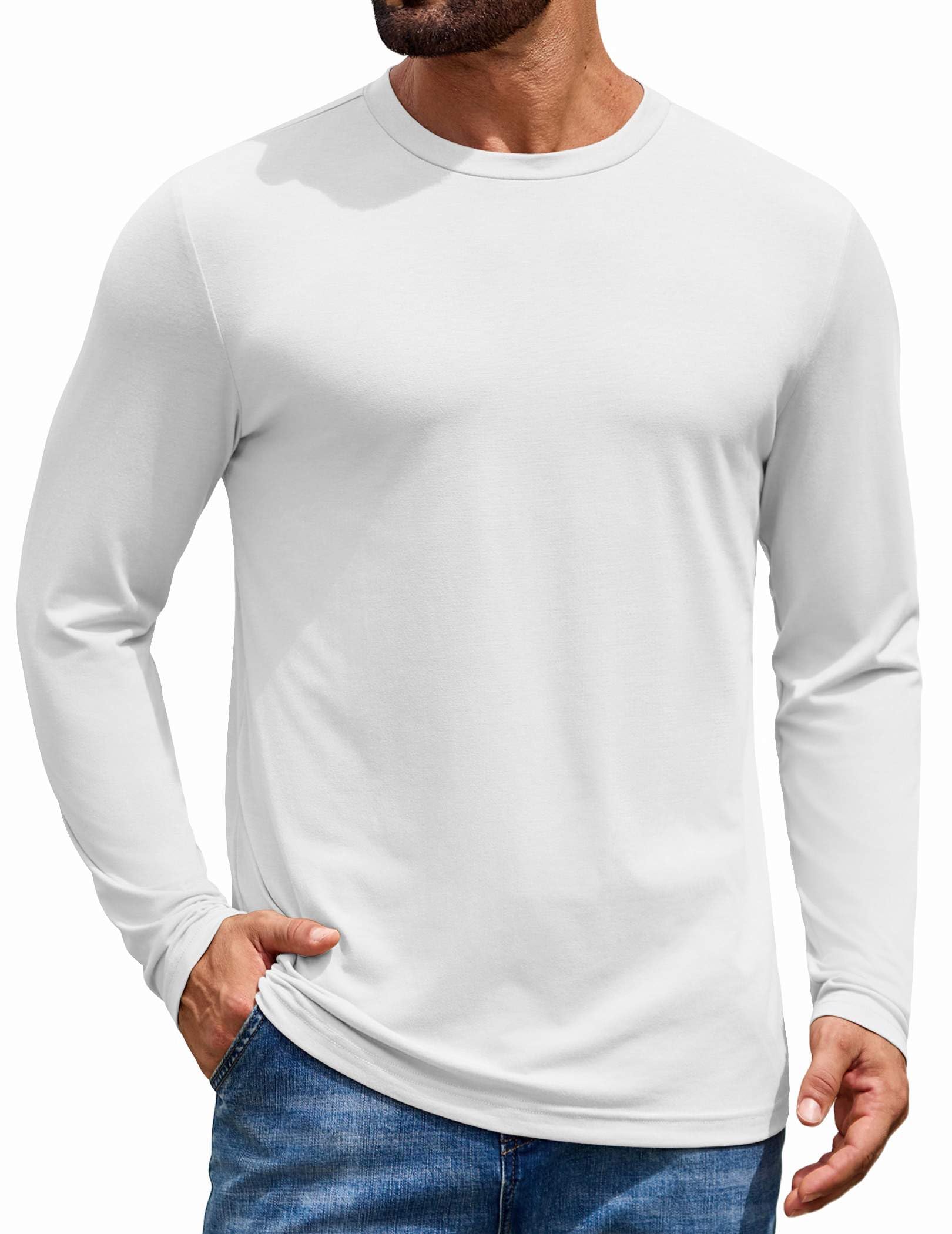 COOFANDY Men's Long Sleeve T-Shirt Cotton Blend T Shirts Casual Crew Neck Basic Tee Soft Classic Regular Fit Tshirts
