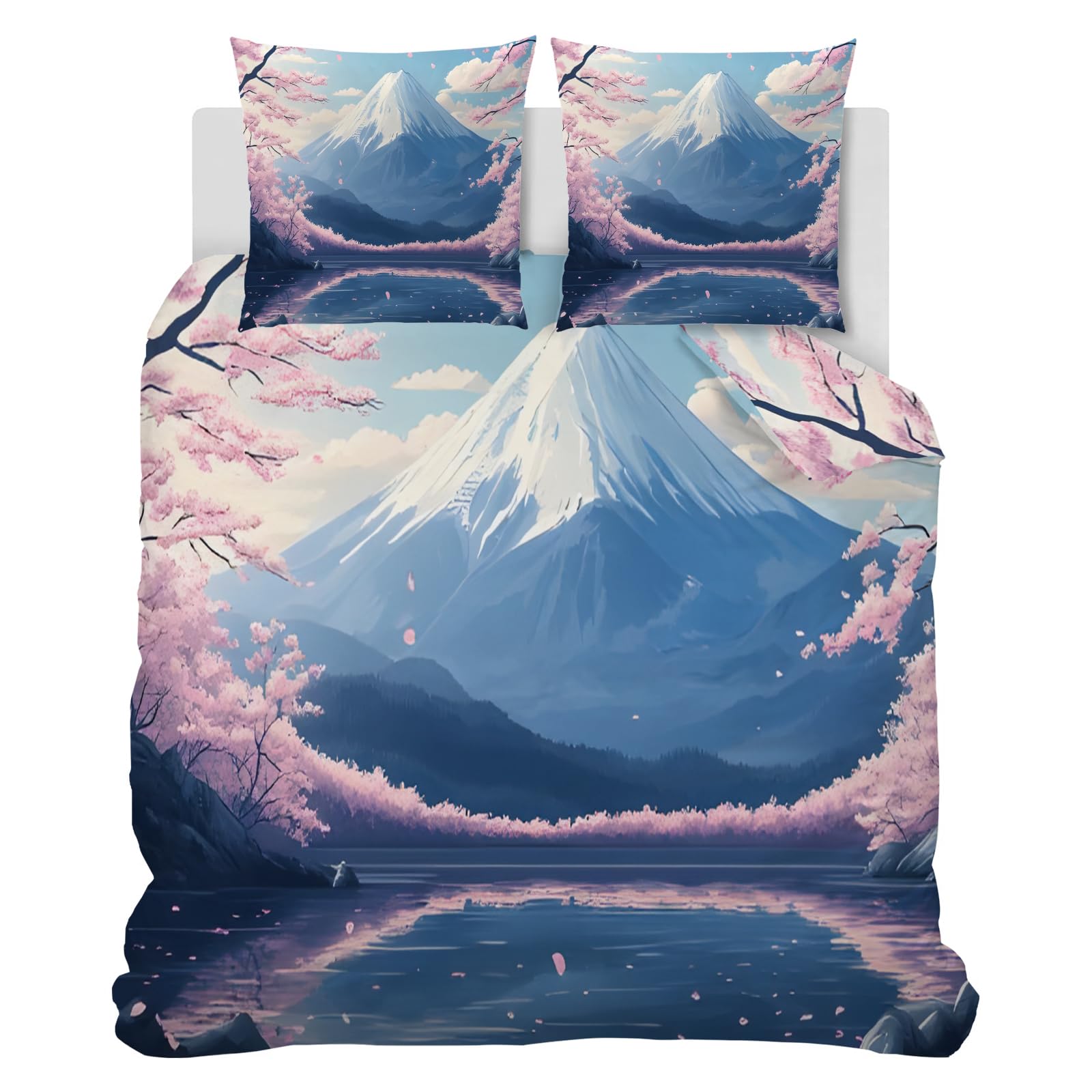 FamHarbor Natural Scenery Pattern Super King Duvet Cover Sets, Reversible Mount Fuji Super King Bedding Set, Soft Microfibre Duvet Cover, Super King Quilt Cover with Zipper Closure, A1140