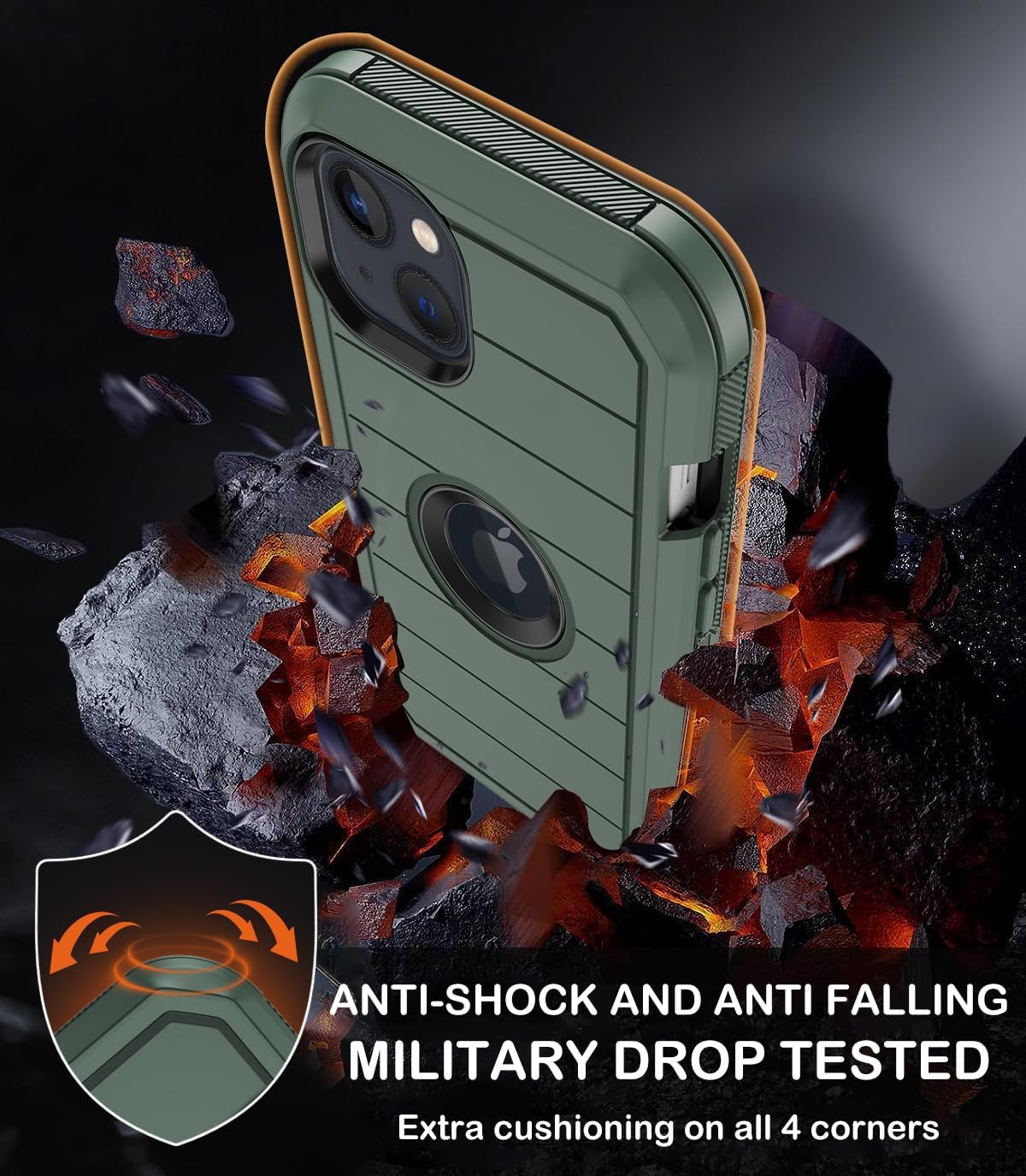 for iPhone 14 Plus Case with Belt Clip Holster,Built-in Screen Protector,Heavy Duty Shockproof Drop Protection Military Grade Rugged Phone Cover with Kickstand for Apple 14Plus 6.7"(Deep Green) - Image 4