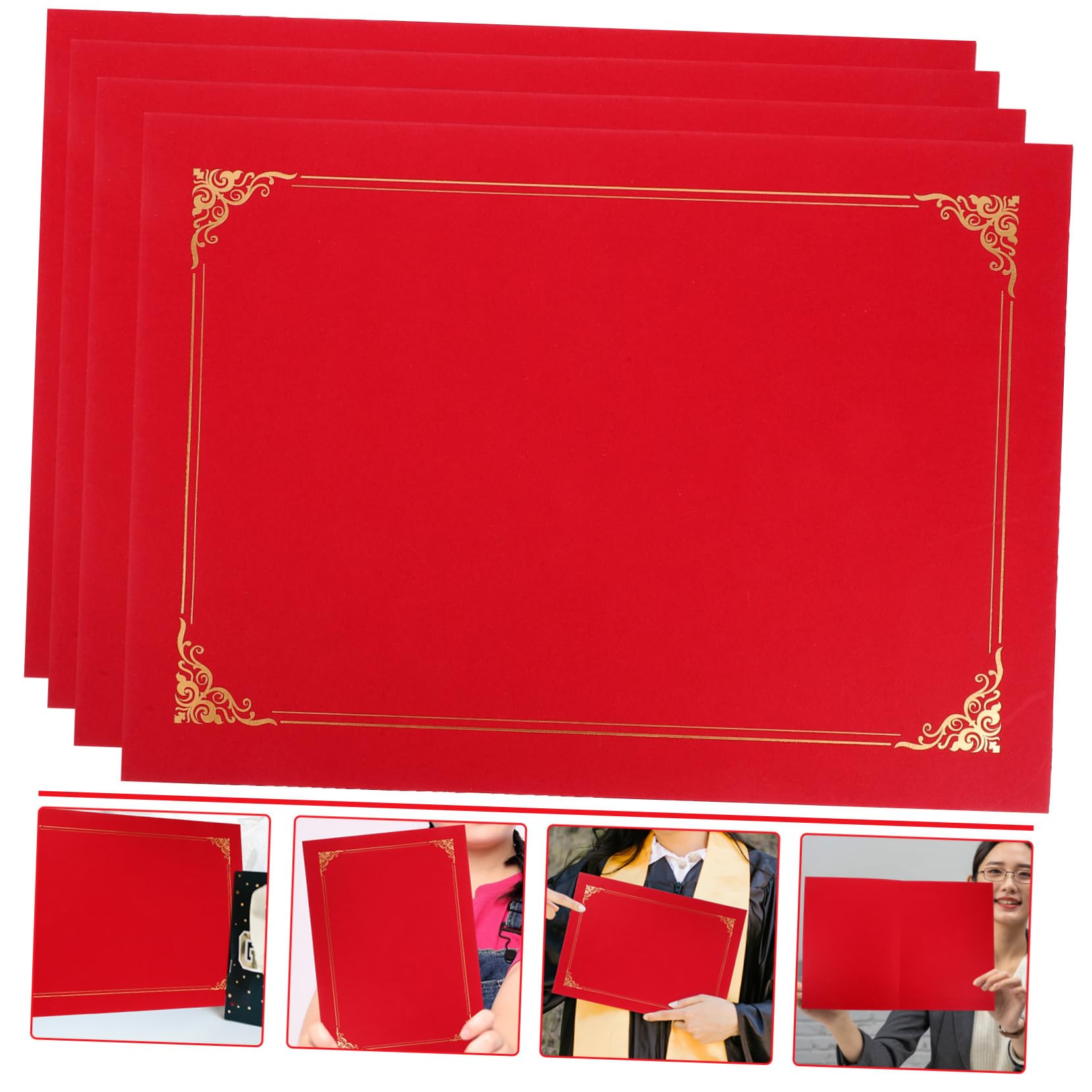 4 Pièces Lot de Pochettes Papier Rouges pour Certificats Protège Documents et Portables Couverture Rigide pour Diplômes et Photos Protège et Présente Vos Récompenses avec Élégance