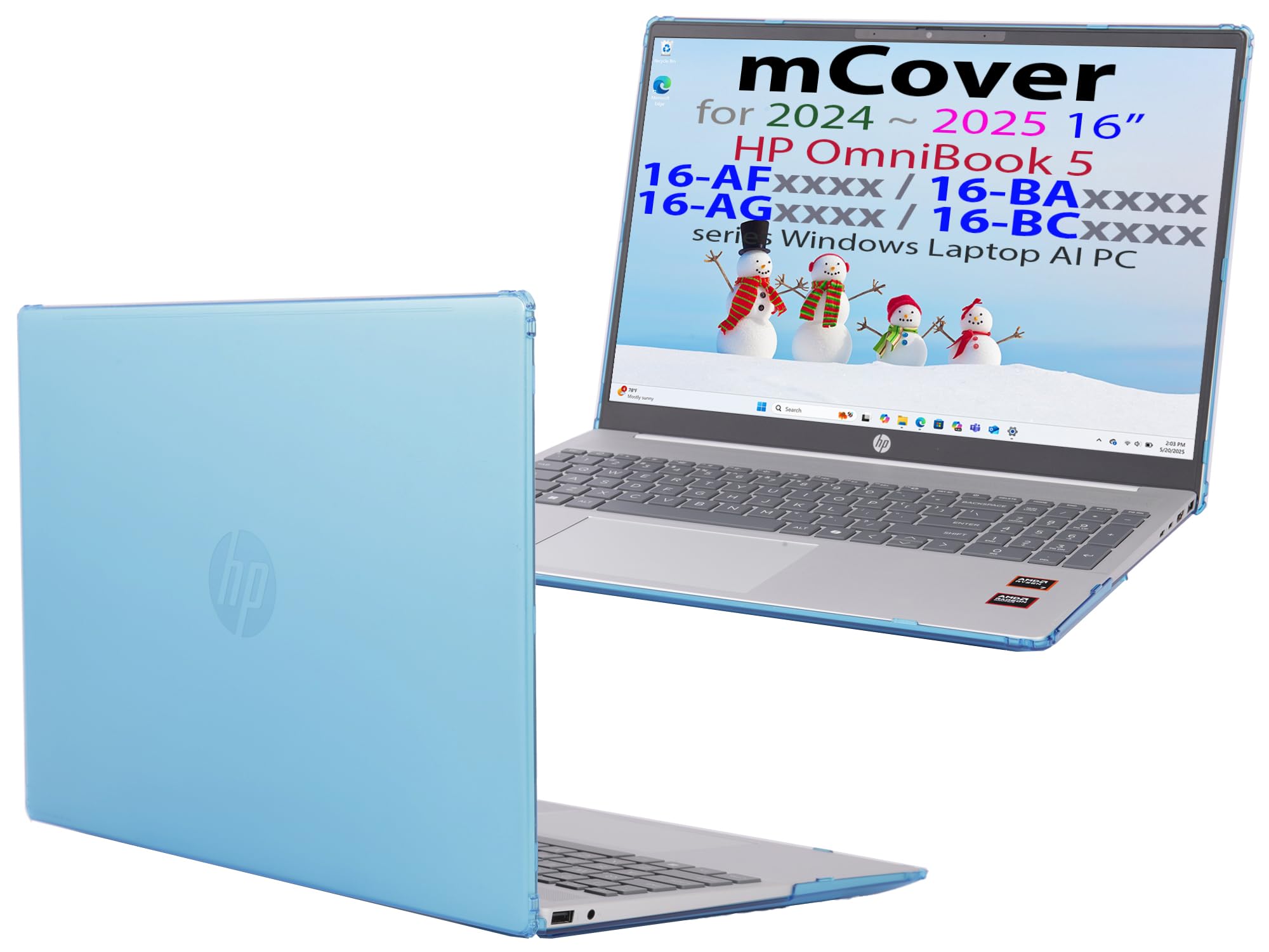 mCover - Étui compatible avec HP OmniBook Série 5 16-AF/16-AG/16-BAxxxx/16-BCxxxx de 2024 et plus et Pavilion 16-AF/16-AG0000, pour Notebook AI Windows (incompatible avec autres modèles HP) - Aqua
