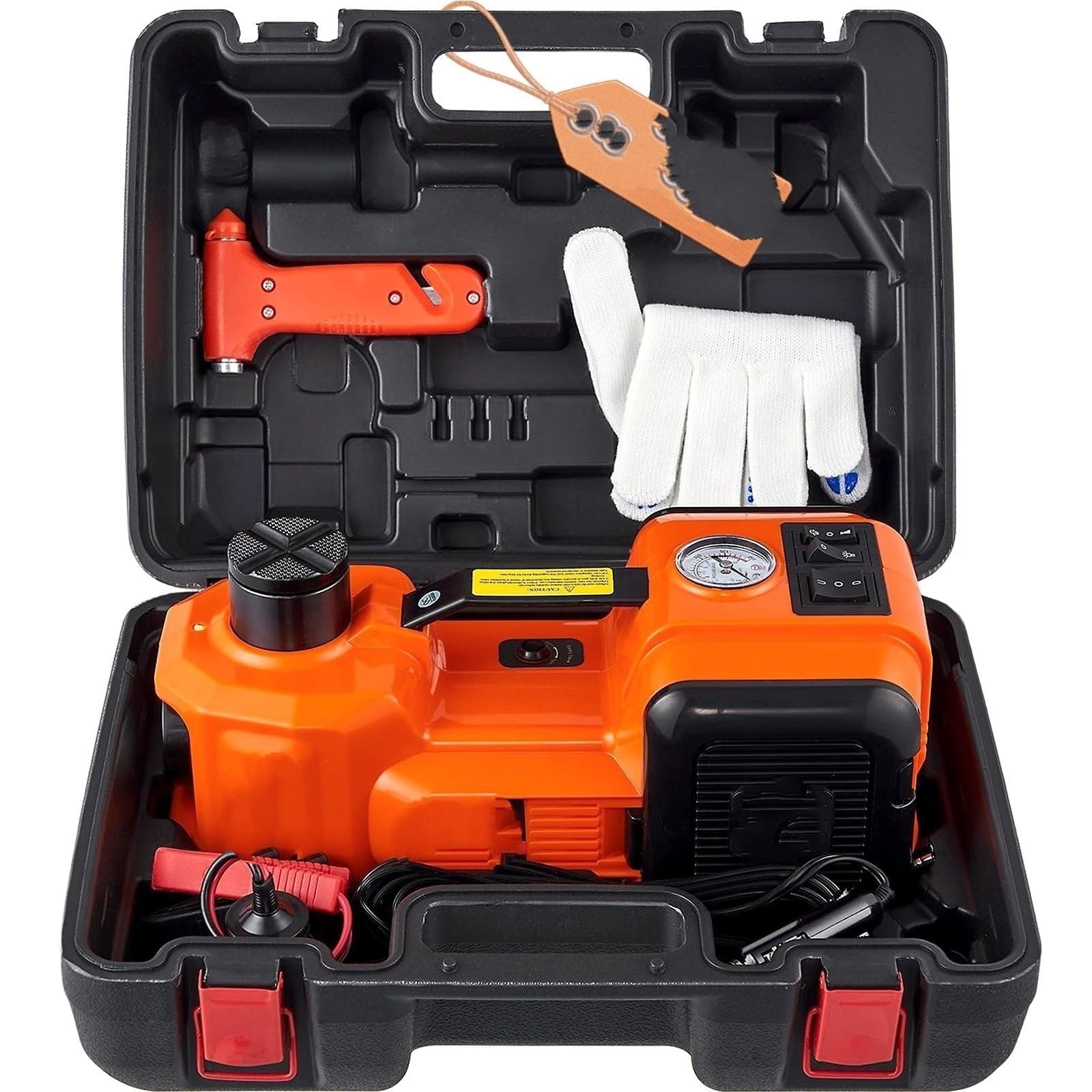 Cric idraulico per auto, sollevatore elettrico portatile da 12 V, con gonfiatore per pneumatici e luce di emergenza, kit di riparazione per veicoli pesanti per auto, SUV, furgoni