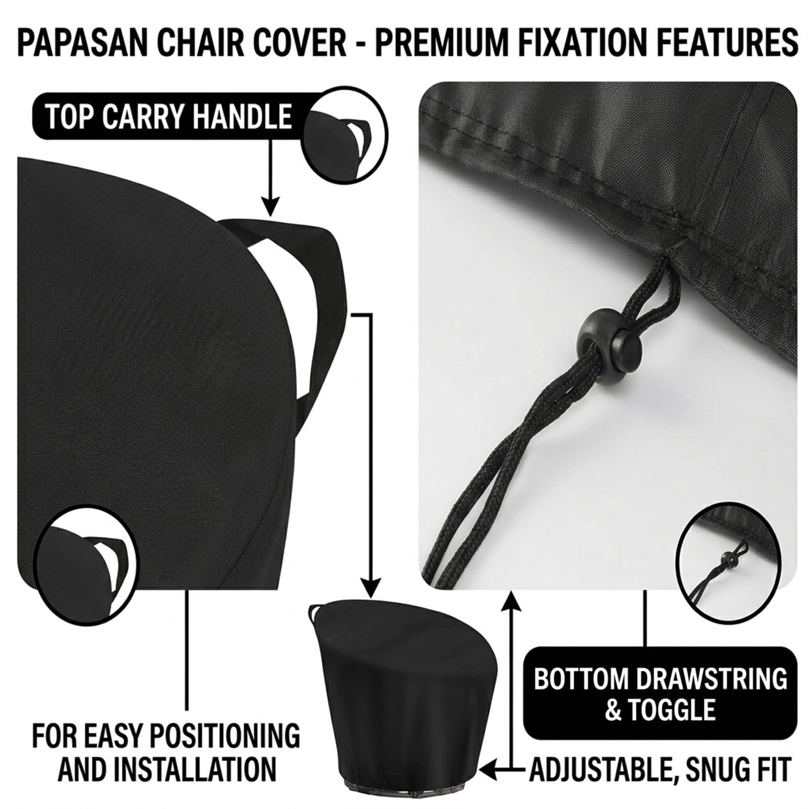 Pokrowiec Na Poduszkę Papasan Outdoor, Wytrzymały Pokrowiec Meble Ogrodowe | Wytrzymały materiał Oxford 420D, wodoodporny, pyłoszczelny, górny uchwyt do podnoszenia, dolny ściągacz wiatroszczelny