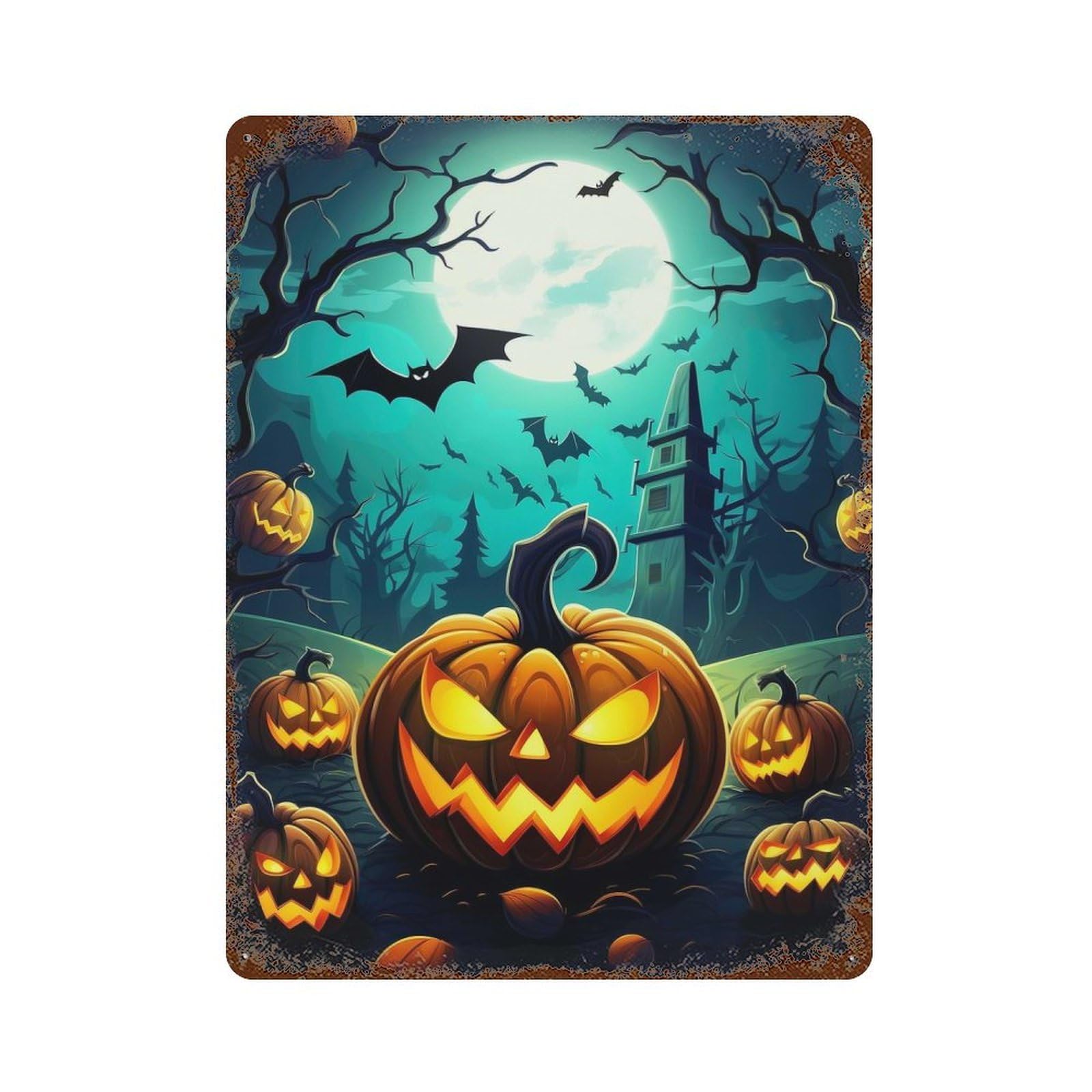 Nightmare Spooky Pumpkins Vintage Rust Metal Sign 15.7"x11.8", Farmhouse Wall Decor for Garage, Pub Or Kitchen