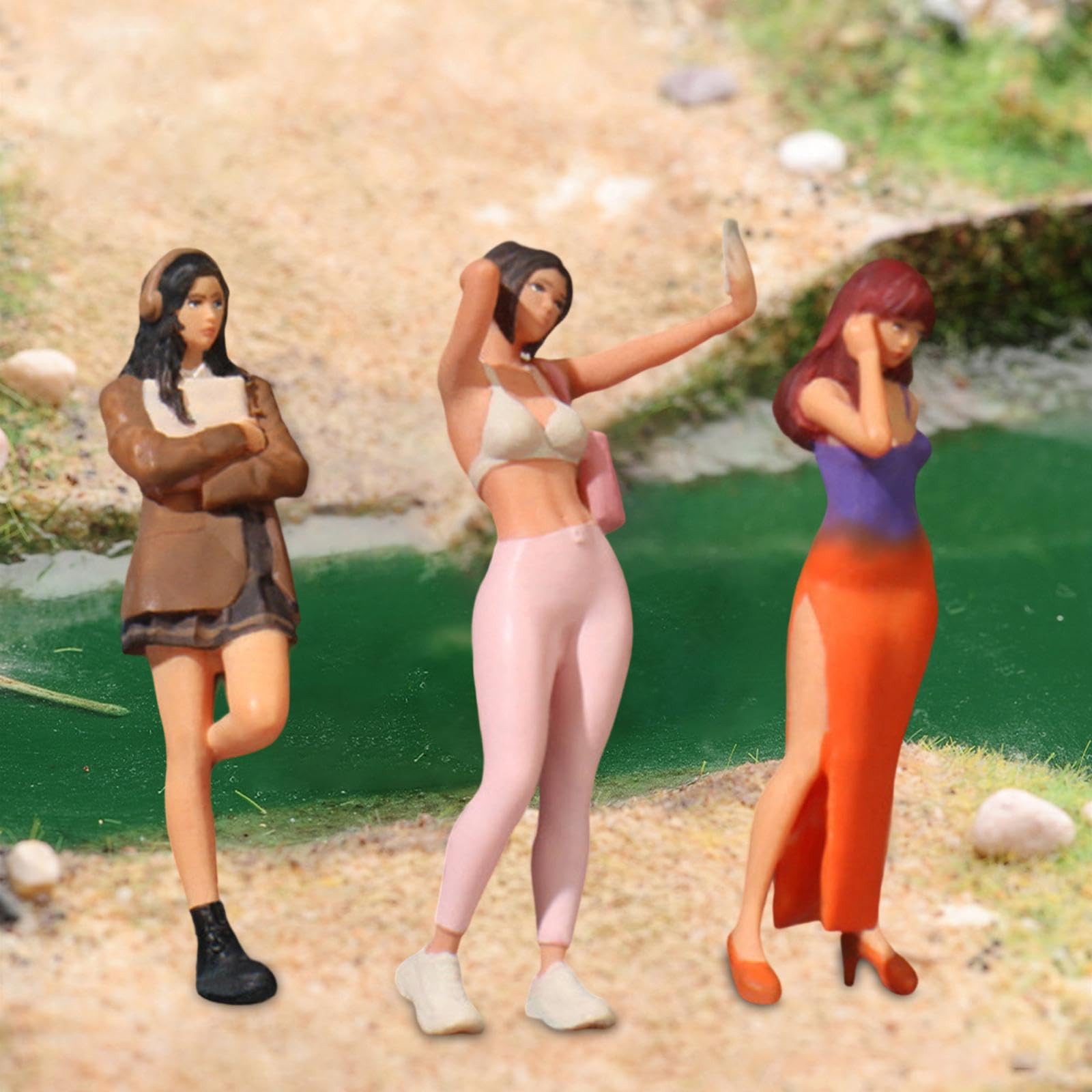 Qianly Set di 3 Statuine Femminili in 1/64 per Diorami E Accessori in Miniatura, Style B