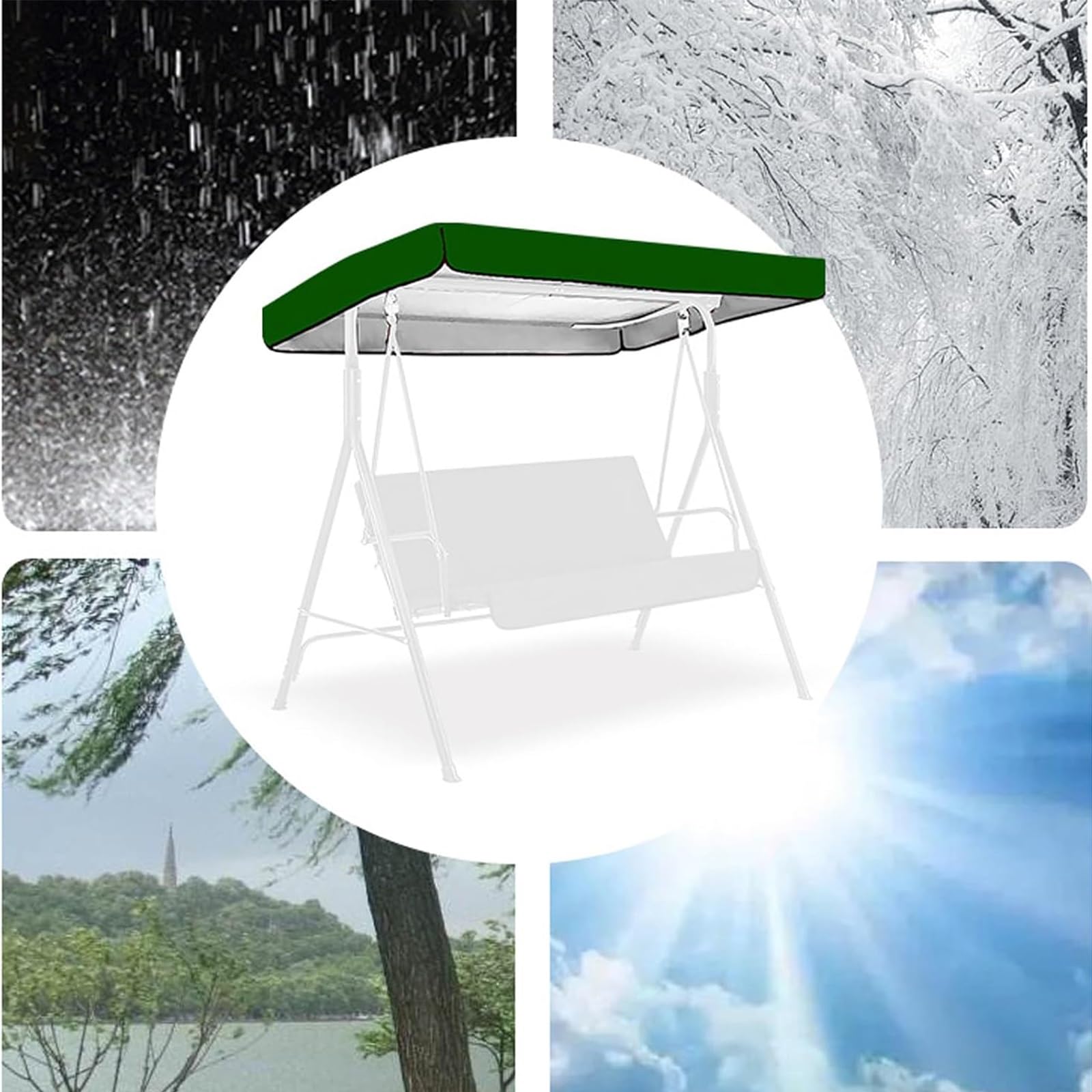 Swing Canopy Replacement Cover 3 Seater - Waterproof Top Cover For Patio Garden Porch Swings - Patio Canopy Replacement(Beige)