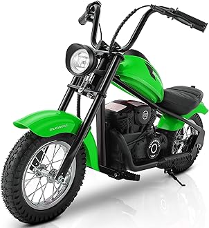 ELEMARA Dirt Bike Electric, 15 mph & 150lb Max, Motor Bikes for Kids w/LED Lights & Power Display, Key Start,Chain-Driven Motor, Twist-Grip Throttle,Shock Springs, Handbrake,12" Air-Filled Tires-Green
