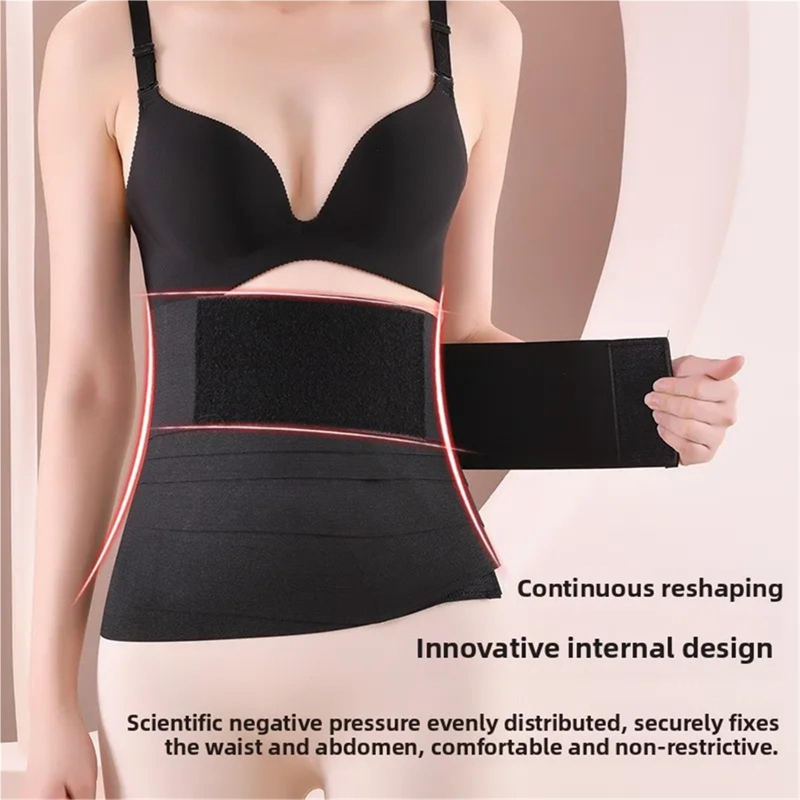 Carpeta de Abdomen for mujer, cintura elástica, moldeador cuerpo, adelgazante, banda Control barriga sección media(Black,4m)