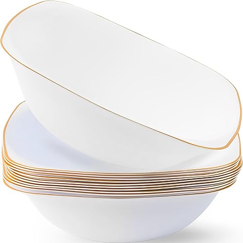 Miniatura 10 de Blue Sky Cuencos cuadrados orgánicos negros con borde dorado, platos de plástico desechables de 16 onzas (10 unidades)  Vajilla elegante y