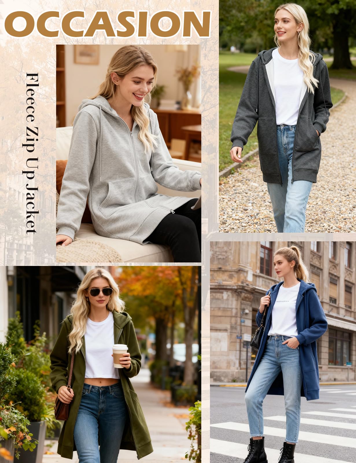 Yuson Girl Sudadera Mujer con Capucha Larga Algodón Chaqueta Forro Polar | Casual Sudaderas de Otoño para Invierno,Cardigan Elegante Deportiva Hoodie,con Cremallera y Bolsillos