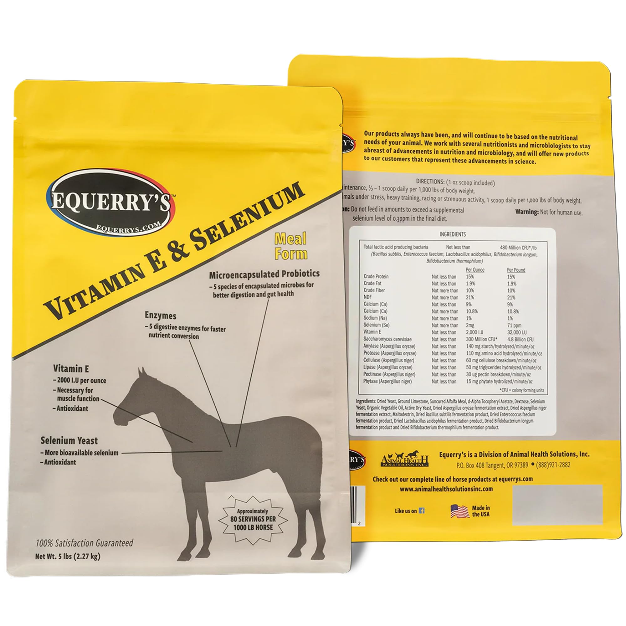 Equerry's Selenium and Vitamin E Supplement for Horses | Muscle Health & Antioxidant Support Horse Supplement | Meal Form | 5Ib Bag