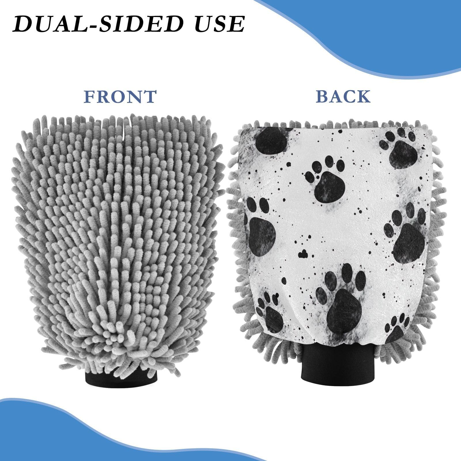 Flradish 2 Pack Ink Dog Paws Car Wash Mitt Chenille Microfiber Lint-Free Scratch Free Ultra-Soft Absorbent Car Wash Mitt 10.2x7.09 Inch