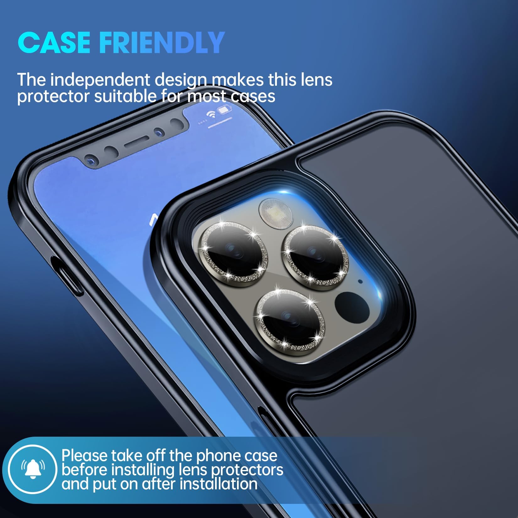 JETech Protecteur Objectif Caméra IPhone 15 Pro & Pro Max - Anneau Glitter Métal Verre Trempé 9H Titane Naturel