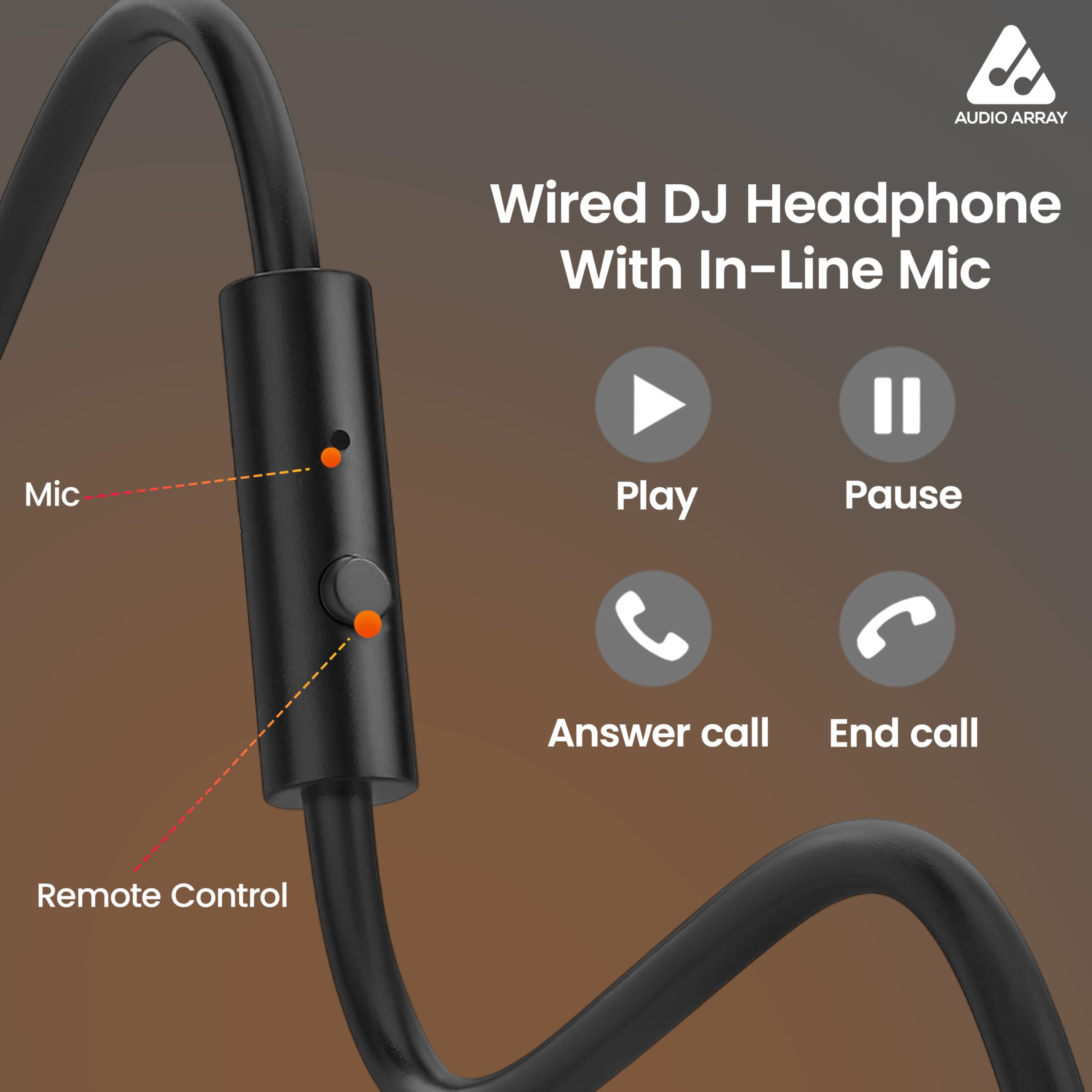 Audio Array AH-50 Profesjonalne słuchawki monitorujące DJ 50 mm | technologia portu udostępniania | składane, lekkie | podwójne odłączane kable z mikrofonem i kontrolami | dla DJ-ów, nagrywania