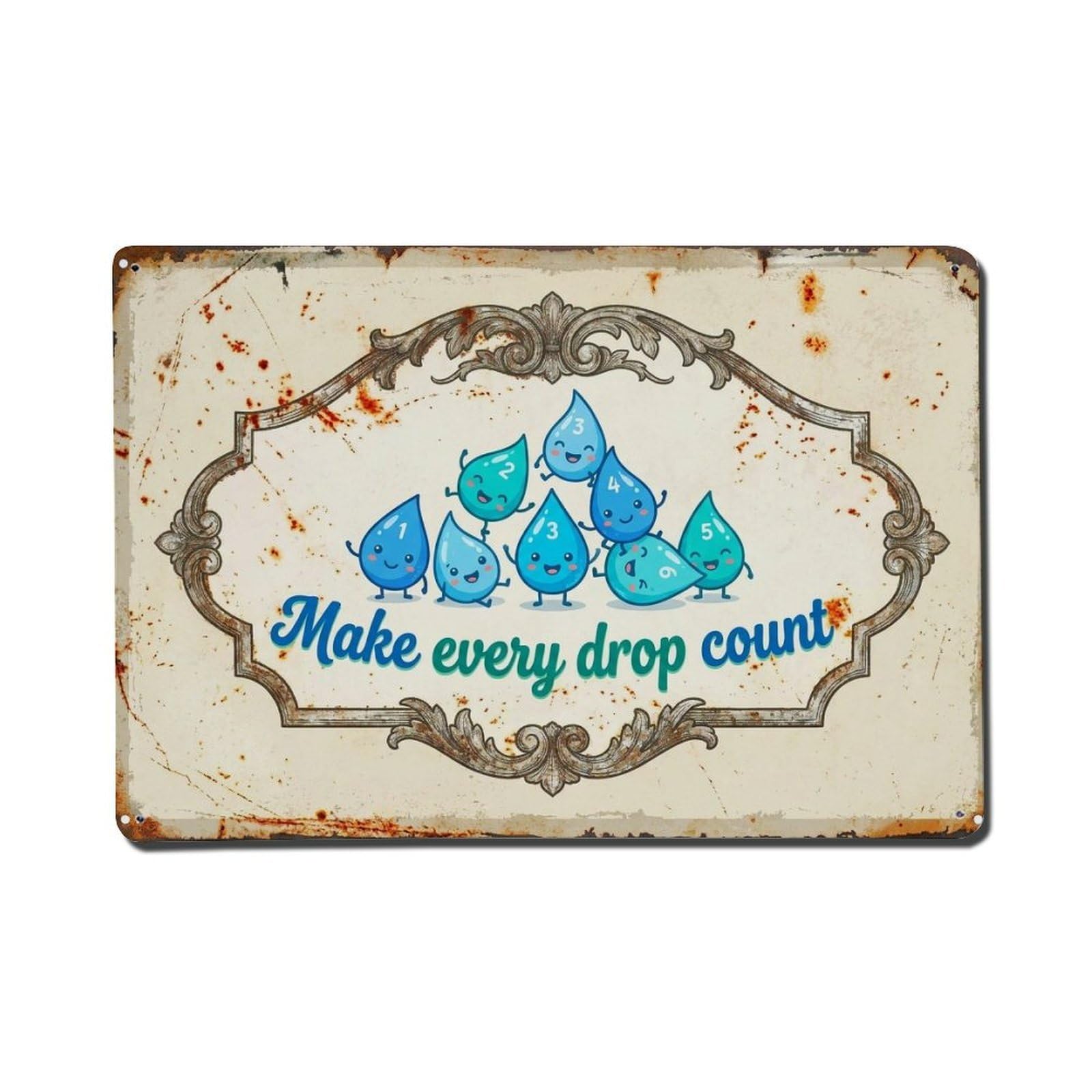 Olhnbad Style Make Every Drop Count Water Conservation Quote Metal Tin Sign