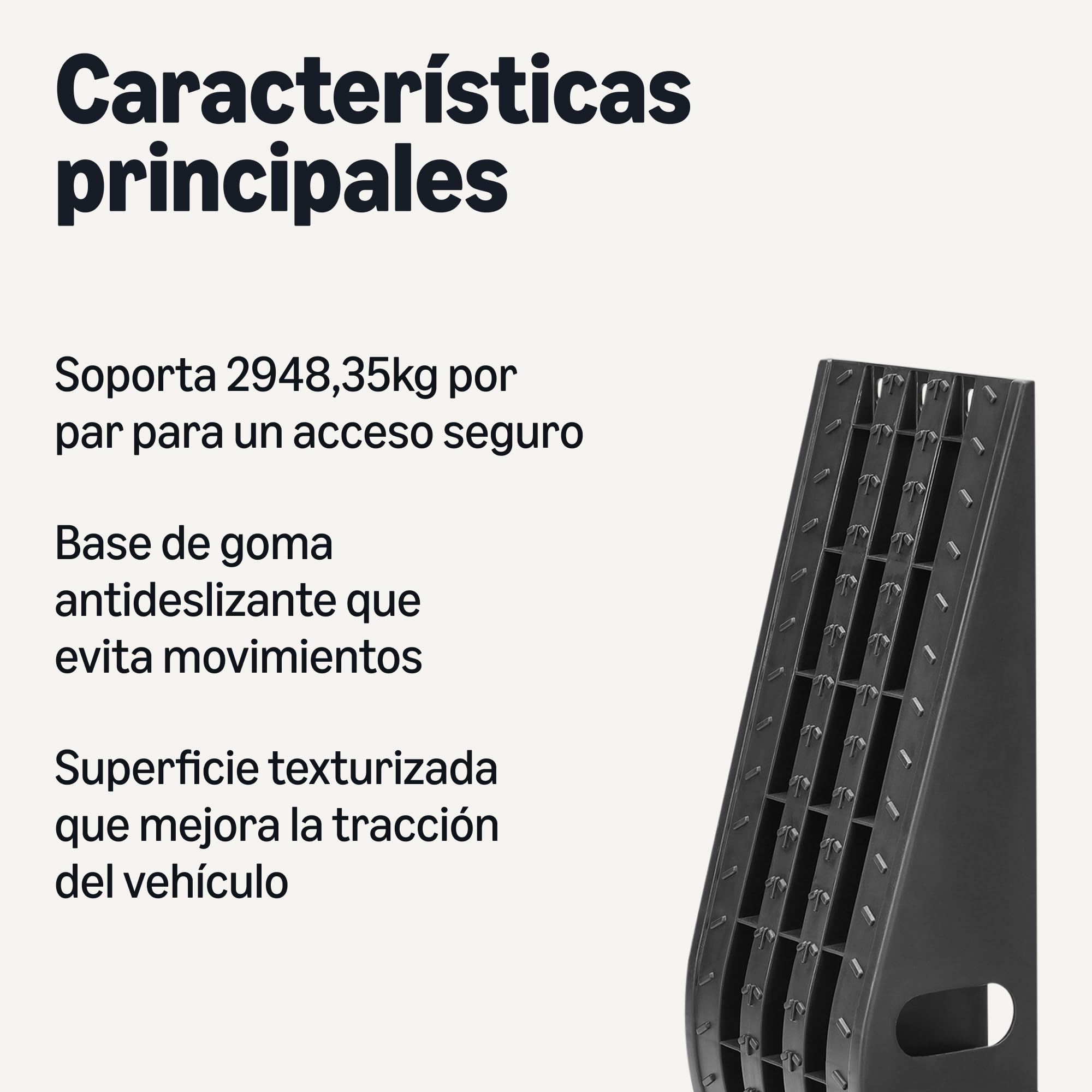 Amazon Basics Rampas Carga Coches Plástico Resistente, Capacidad de Carga 2948kg por Par (1474kg Cada Una), Base Goma Antideslizante, Superficie Texturizada, Set de 2, Negro
