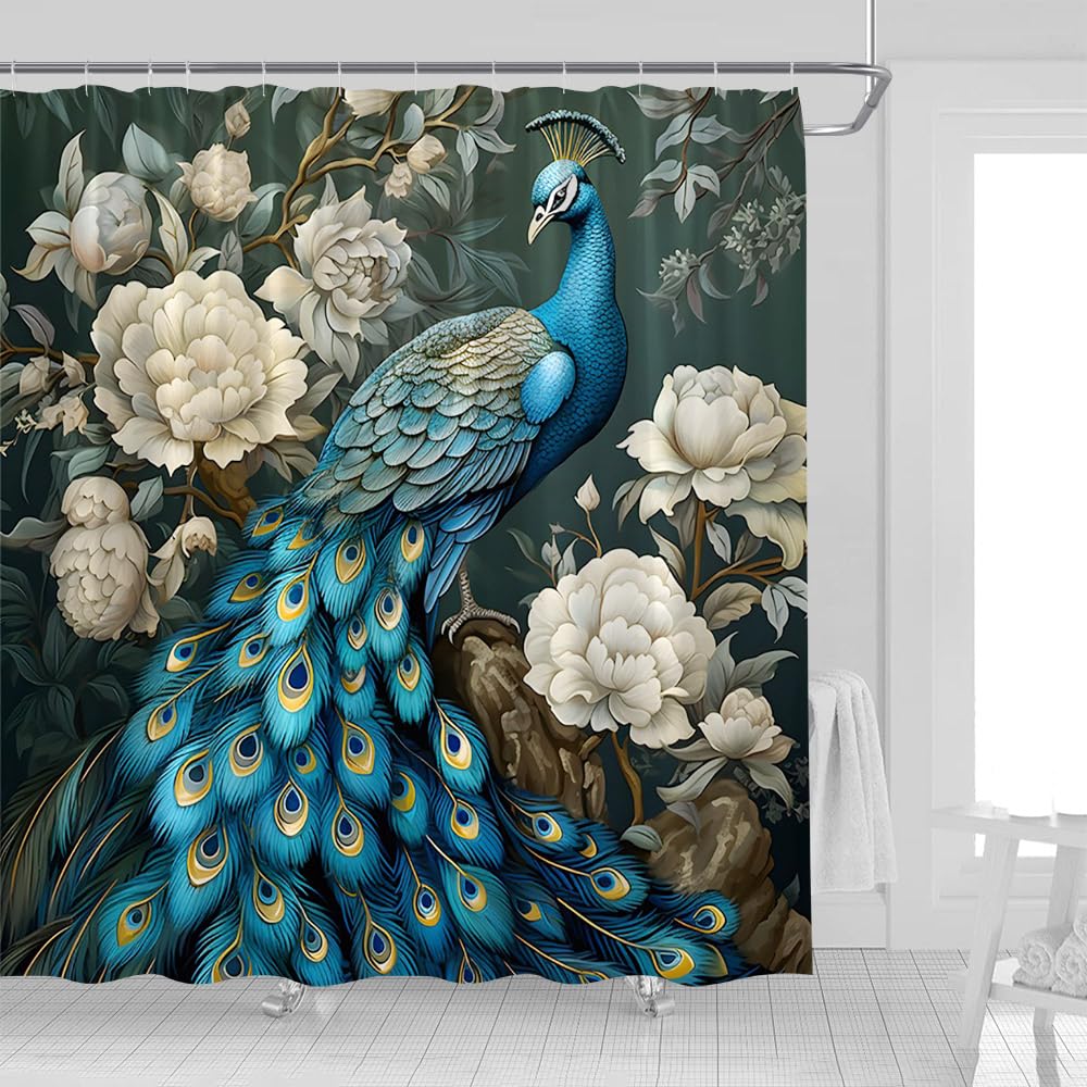 Cortina De Ducha De Tela Con Diseño De Pájaro Y Flor De Planta Hermosa, Cortinas De Baño Con Estampado Impermeable Para Decoración De Baño Con Ganchos
