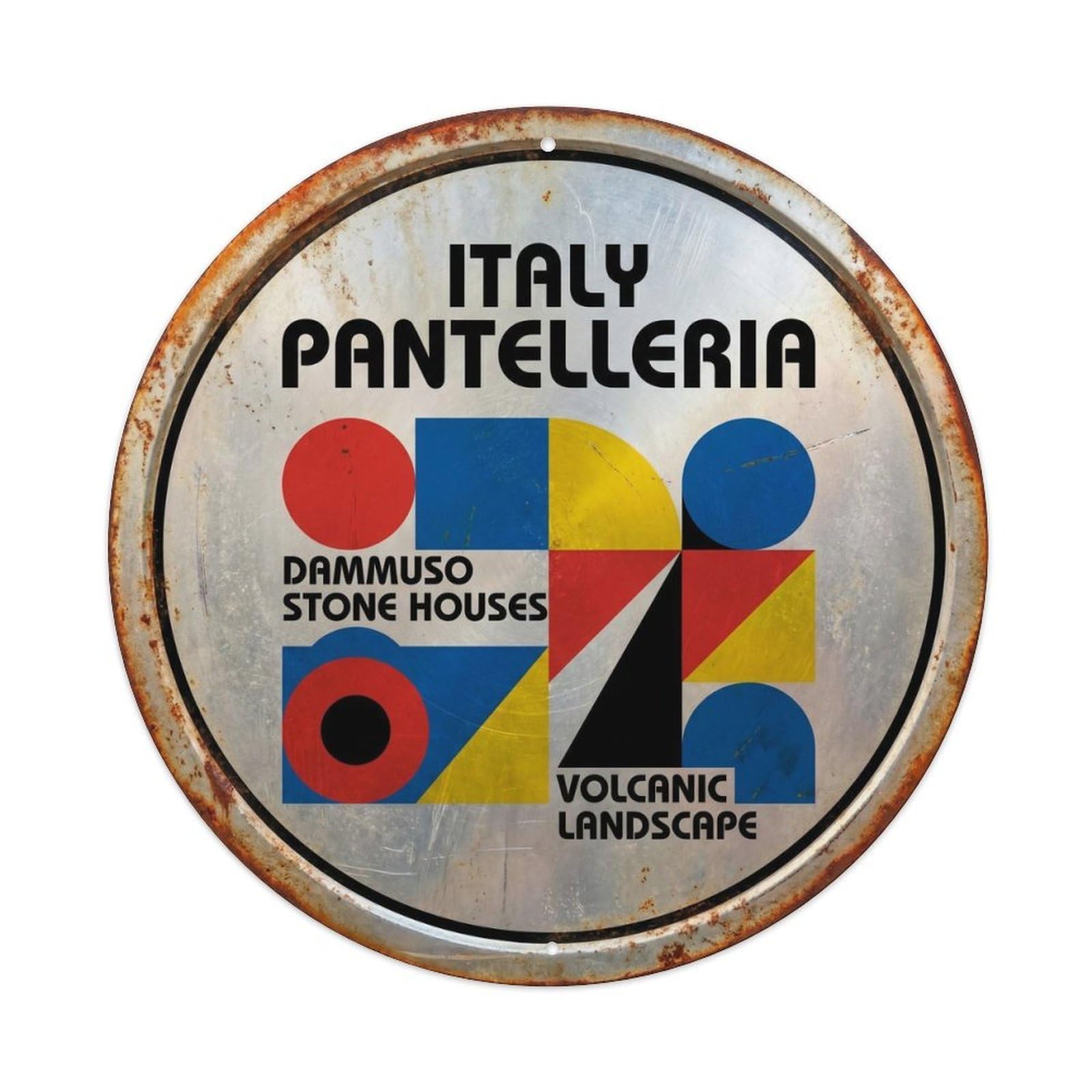 Este 8X8inch Style Pantelleria Dammuso Italian Color Block Europe Travel Metal Tin Sign
