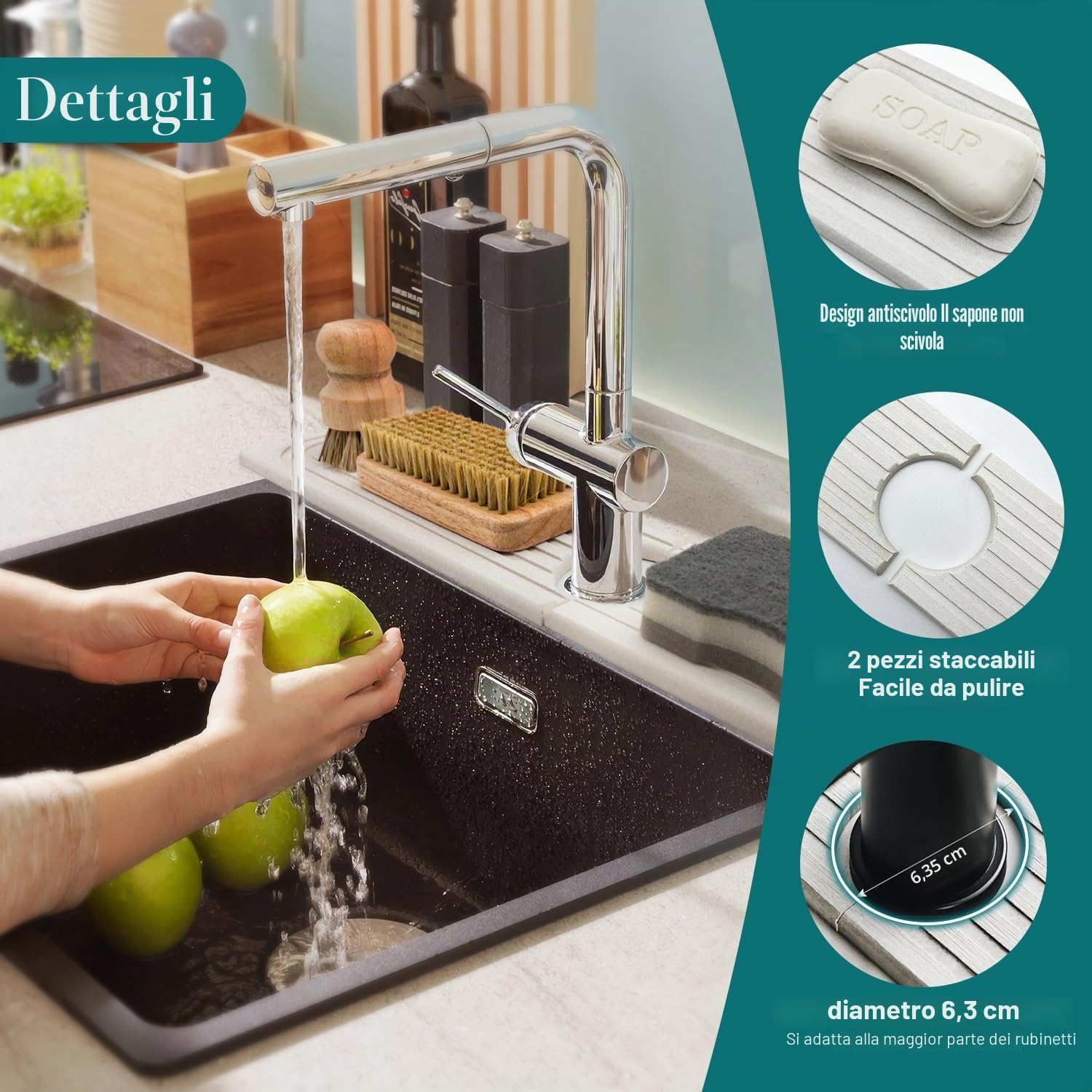 Vassoio per lavello in pietra ad asciugatura istantanea, ad asciugatura rapida, paraspruzzi per cucina, tappetino assorbente per rubinetto del bancone del bagno (grigio scuro, 60 x 10 cm)
