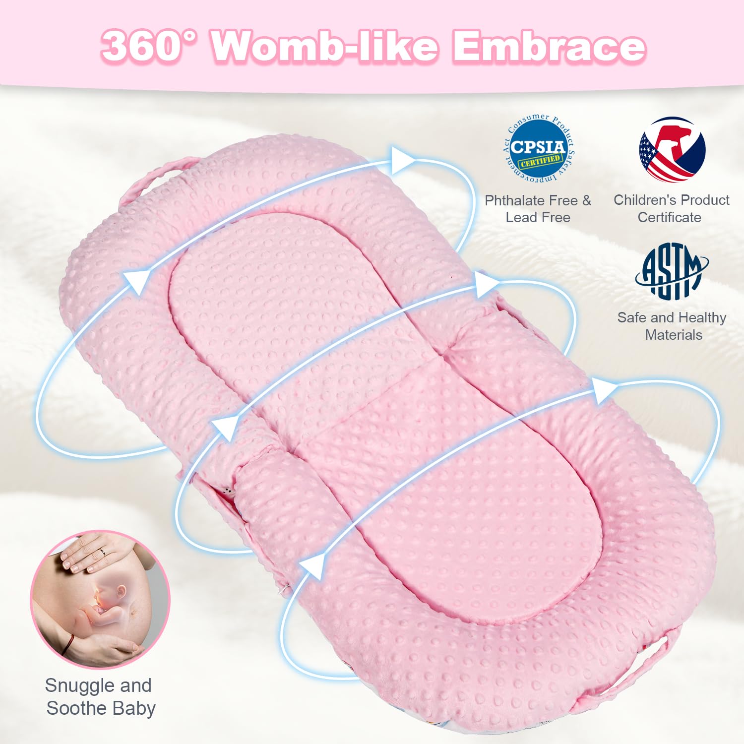 Sdraio 3 in 1 per neonati, portatile da 0 a 24 mesi, cuscino pieghevole e supporto per seggiolino, rivestimento rimovibile in 100% cotone e velluto, double face, ideale come regalo per