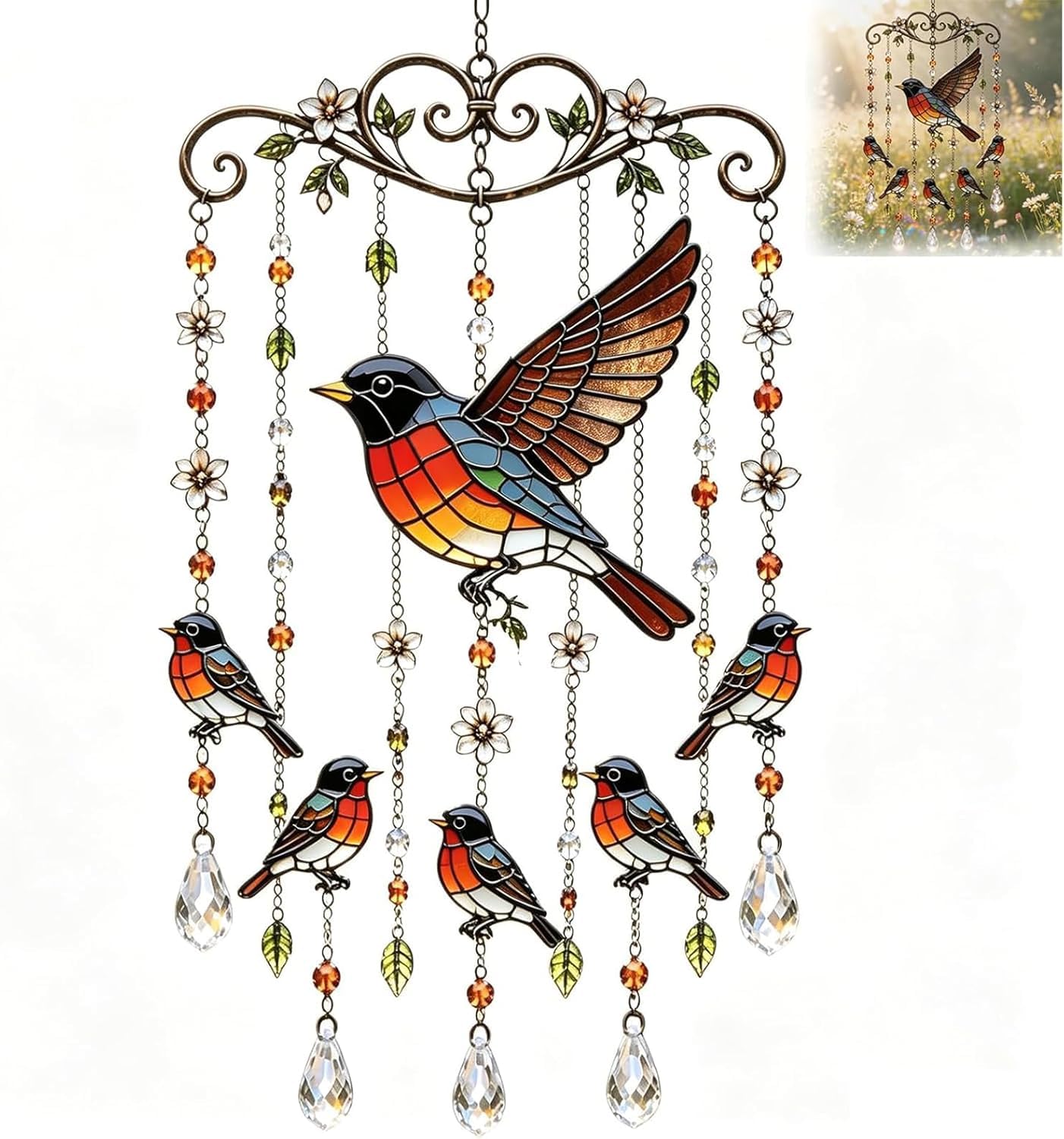 zoocco Hummingbird Wind Chimes Metal 55 x 24cm for Garden Outdoor (C)