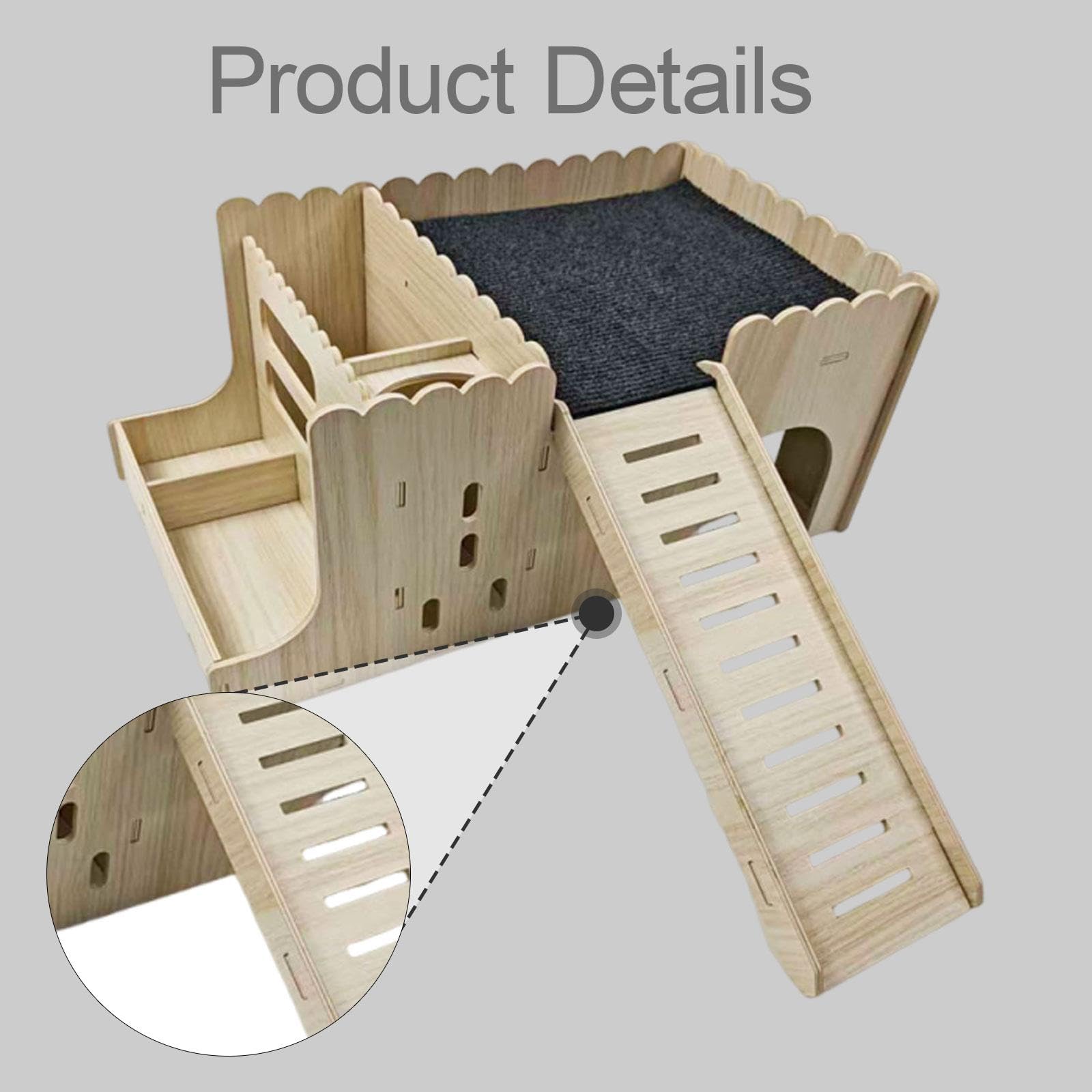Casa para Hámster Refugio de Madera Hogar de Roedores Multifuncional para Dormir y Comer con Diseño de Arco y Comedero Superficie Suave Fácil