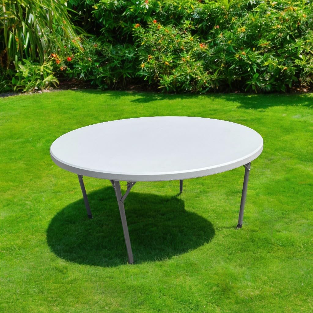 Marvin Tavolo Rotondo Salvaspazio Bivacco Diametro 150 Cm con Gambe Pieghevoli in Acciaio e Top Bianco per Campeggio Feste Giardino Catering (Diametro 150cm)
