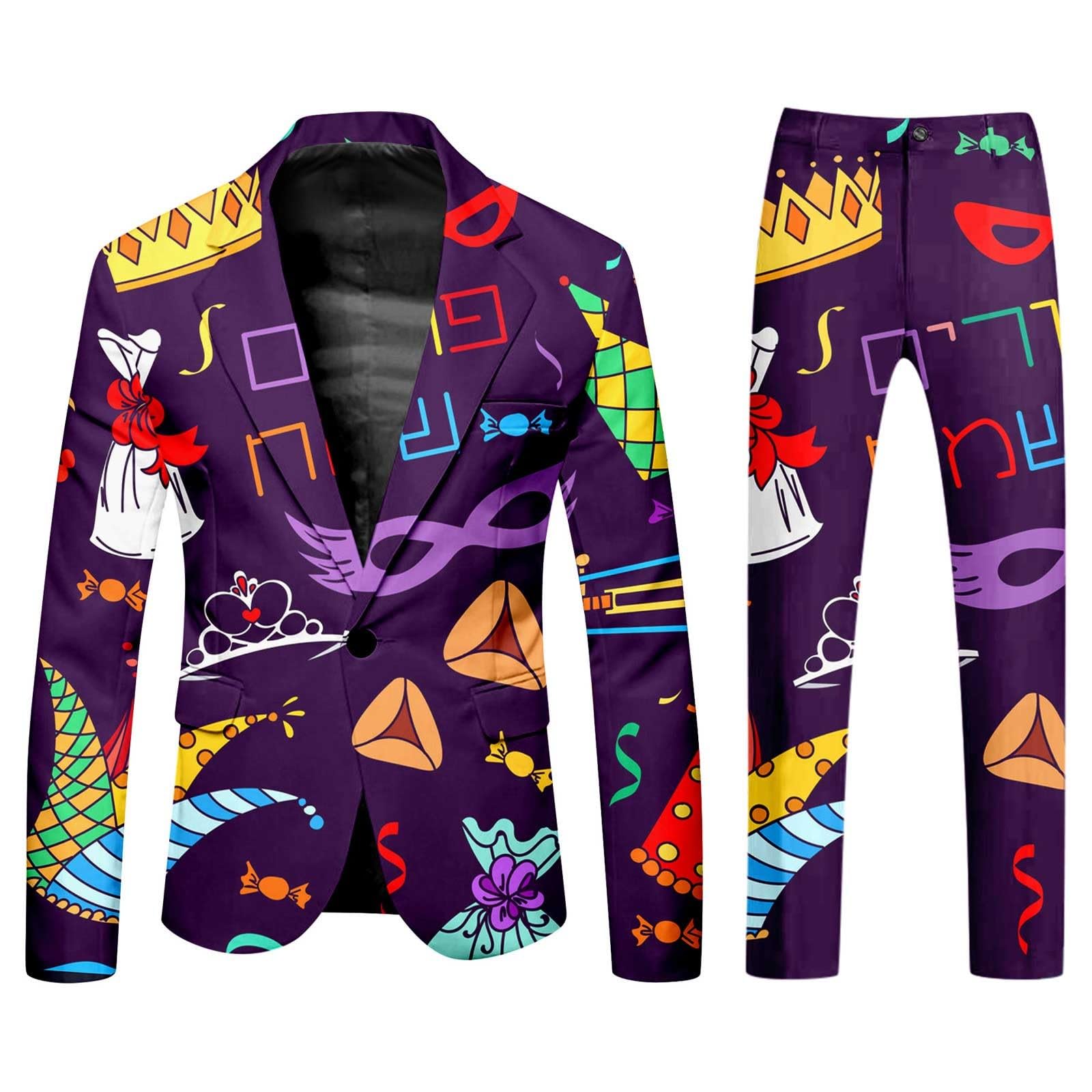 Herren Lustiger Masken Anzug Prom Suits FaschingskostüMe Mit Bunten Drucken 60Er Jahre Pop Art Style Outfit Party Jacke Und Hose Karneval Mottoparty Mardi Gras Sakkos