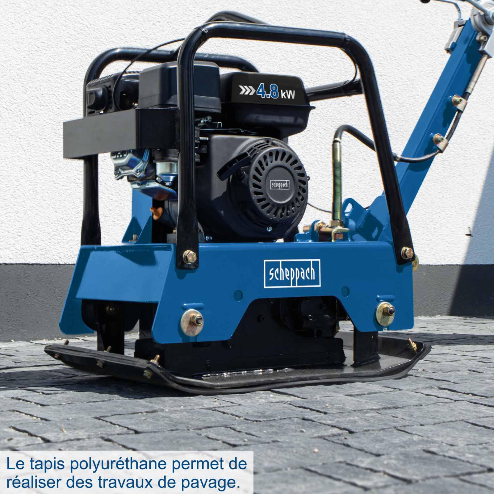 Scheppach Plaque Vibrante Thermique HP2500S Compacteur |6,5 CV| Pression de compactage 25 kN | Profondeur de compactage 40cm | Vitesse 25m/min |Tapis caoutchouc & dispositif de déplacement inclus