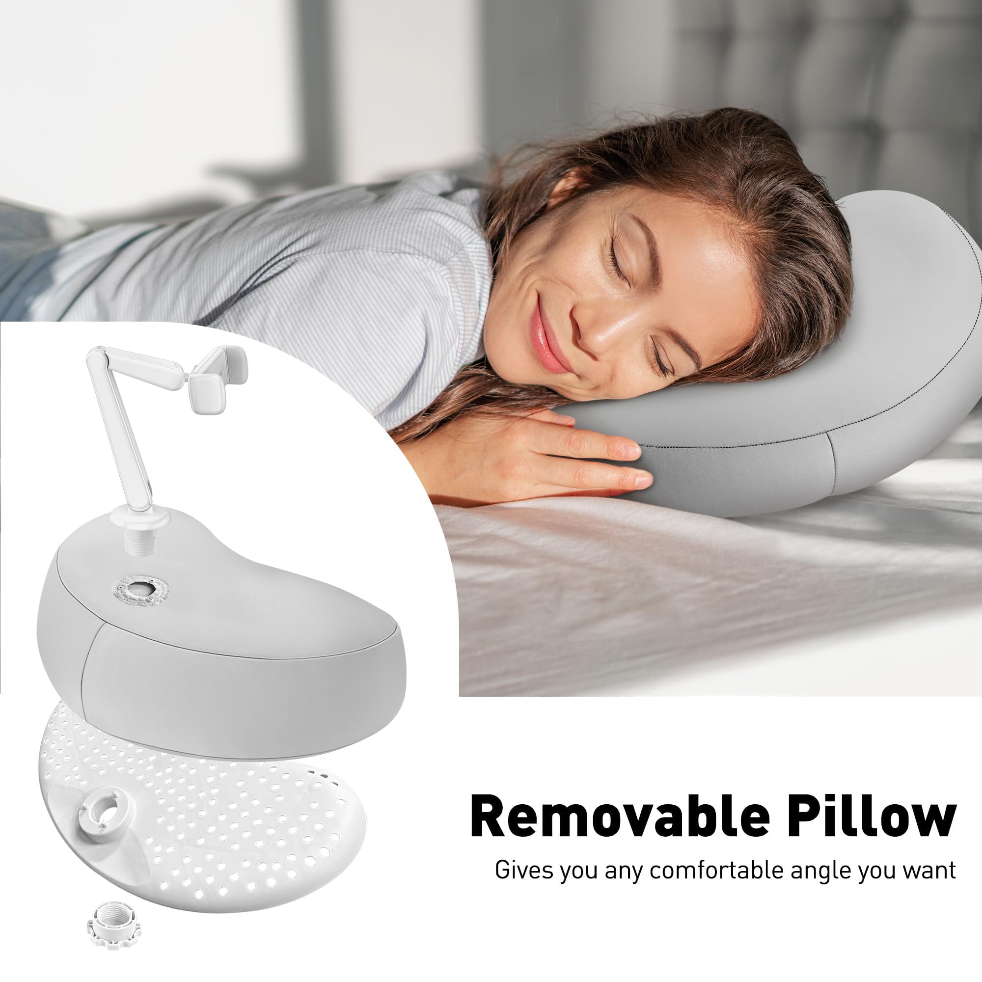 Supporto per telefono da letto con braccio flessibile, girevole a 360°, supporto per telefono per sdraiarsi, cuscino a mezzaluna brevettato compatibile con iPhone e telefoni da 4,7"-7", supporto per