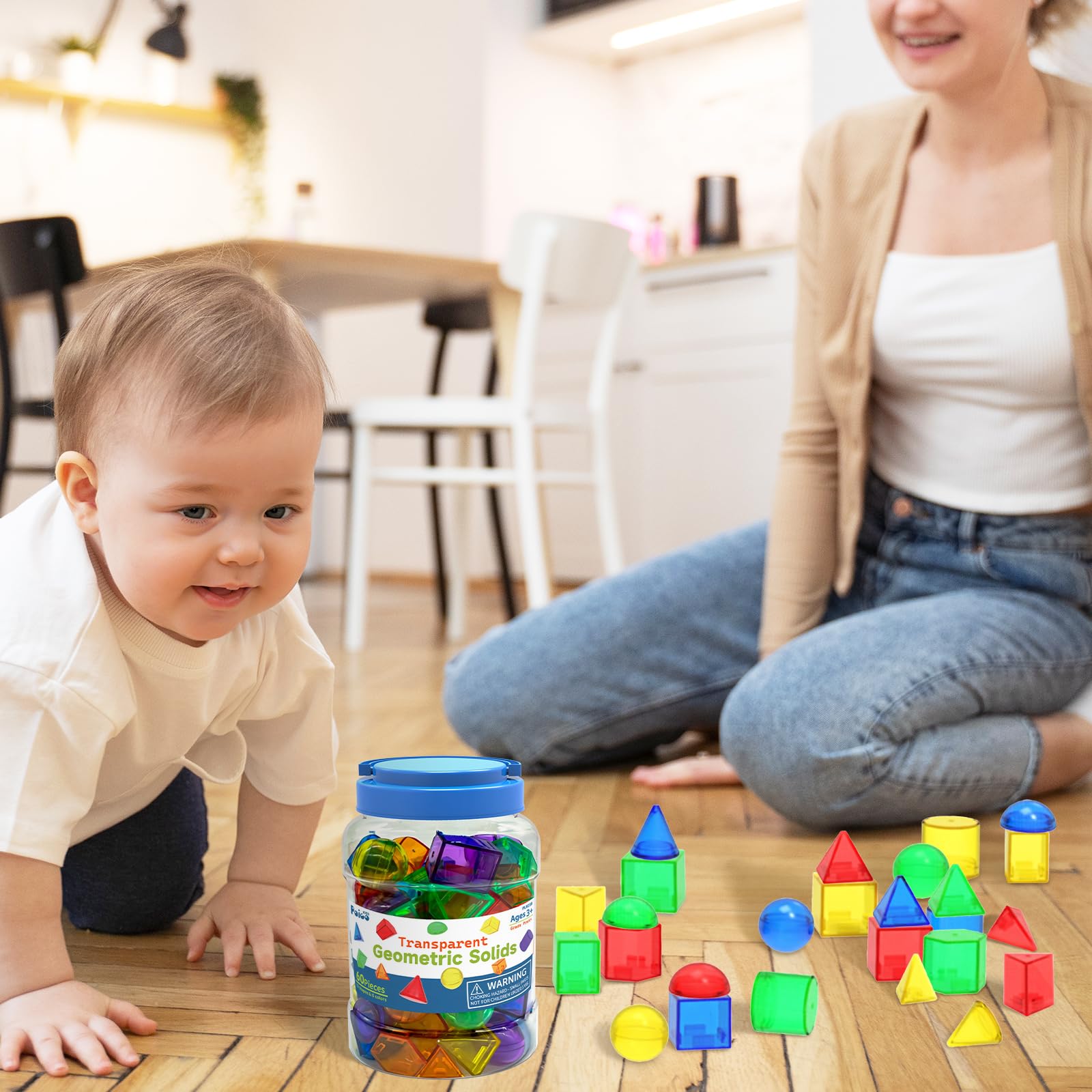60 Solides Geometriques Montessori Formes 3D, Blocs de Motifs Géométriques Solides Translucides, Mini Corps Géométriques, pour Activités à Domicile dans La Salle de Jeux