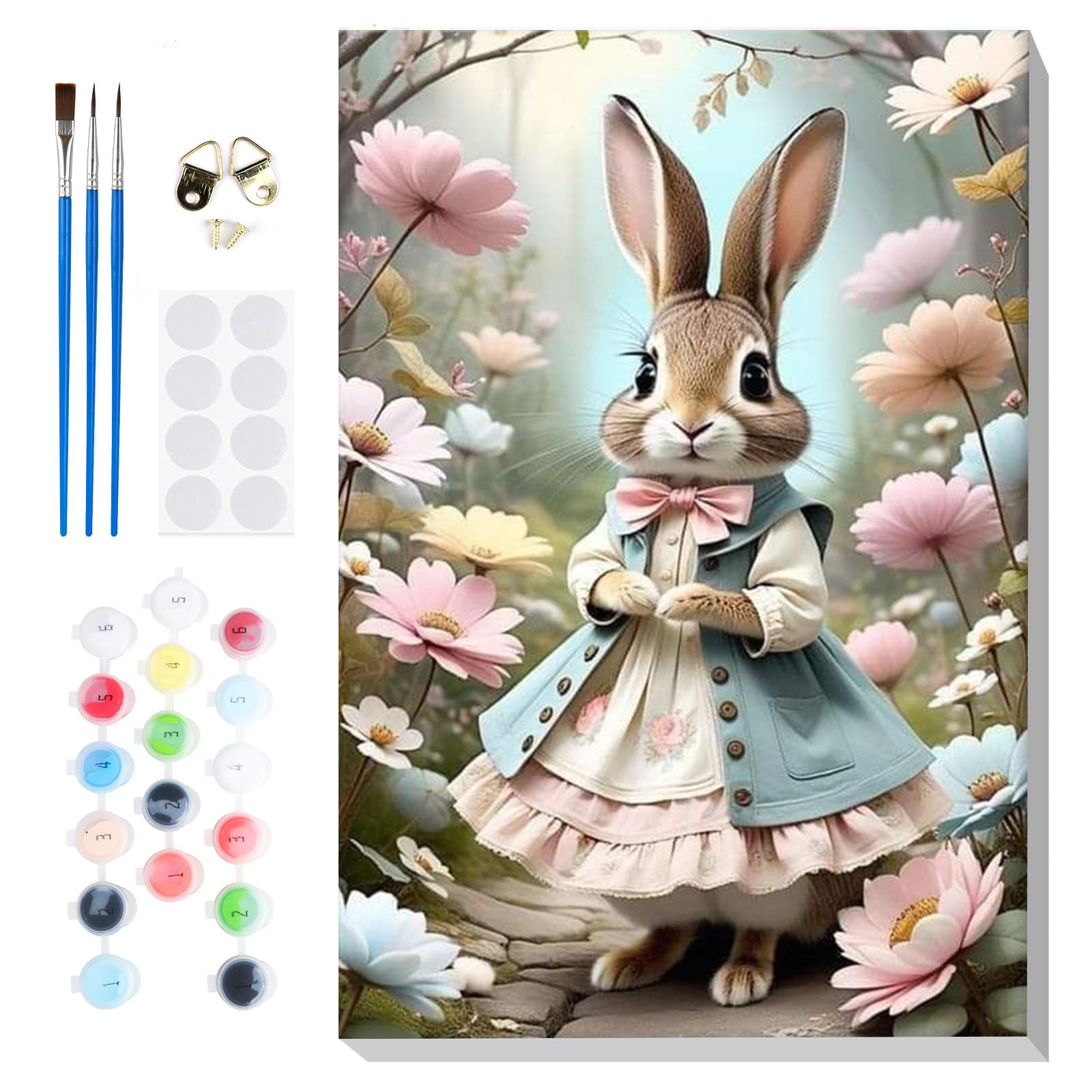 Lxmsja Pintar por Numeros Conejo Adultos con Marco, DIY Cuadros para Pintar Pascua Colorear por Números Lienzos, Pintura Acrilica Manualidades Adulto Decoracion Hogar Pared 20x30cm