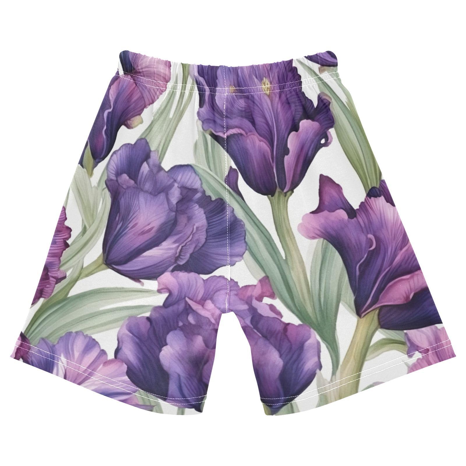 innewgogo Purple Flowers Tulips Leaves Toddler Baby Boy Girl Cotton Pull-On Shorts Elastic Waist Summer Beach Shorts Kids Pants 5T