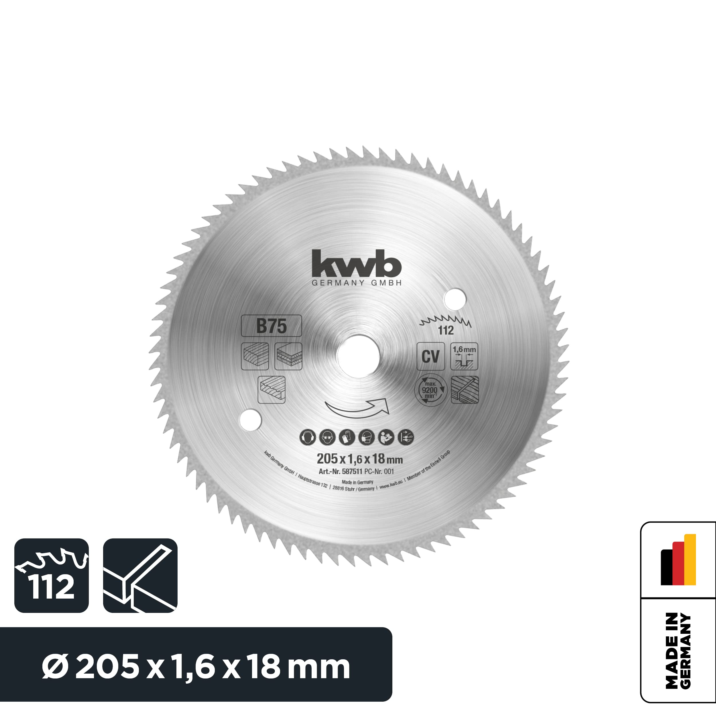 kwb Circular Saw Blade 205 x 18 mm, Made in Germany, Very Fine Cuts, Suitable for Wooden Panels Profile Wood and Softwood - Image 2