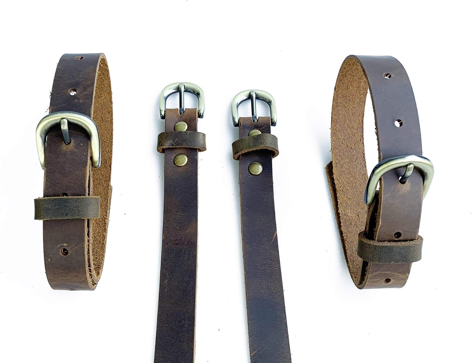 Lot de 4 sangles en cuir véritable - Sangles RCA en cuir - Sangles d'étrivières - Qualité polyvalente - Crochet et nœud - Serre-câbles inférieurs avec boucle en métal - Longueur réglable