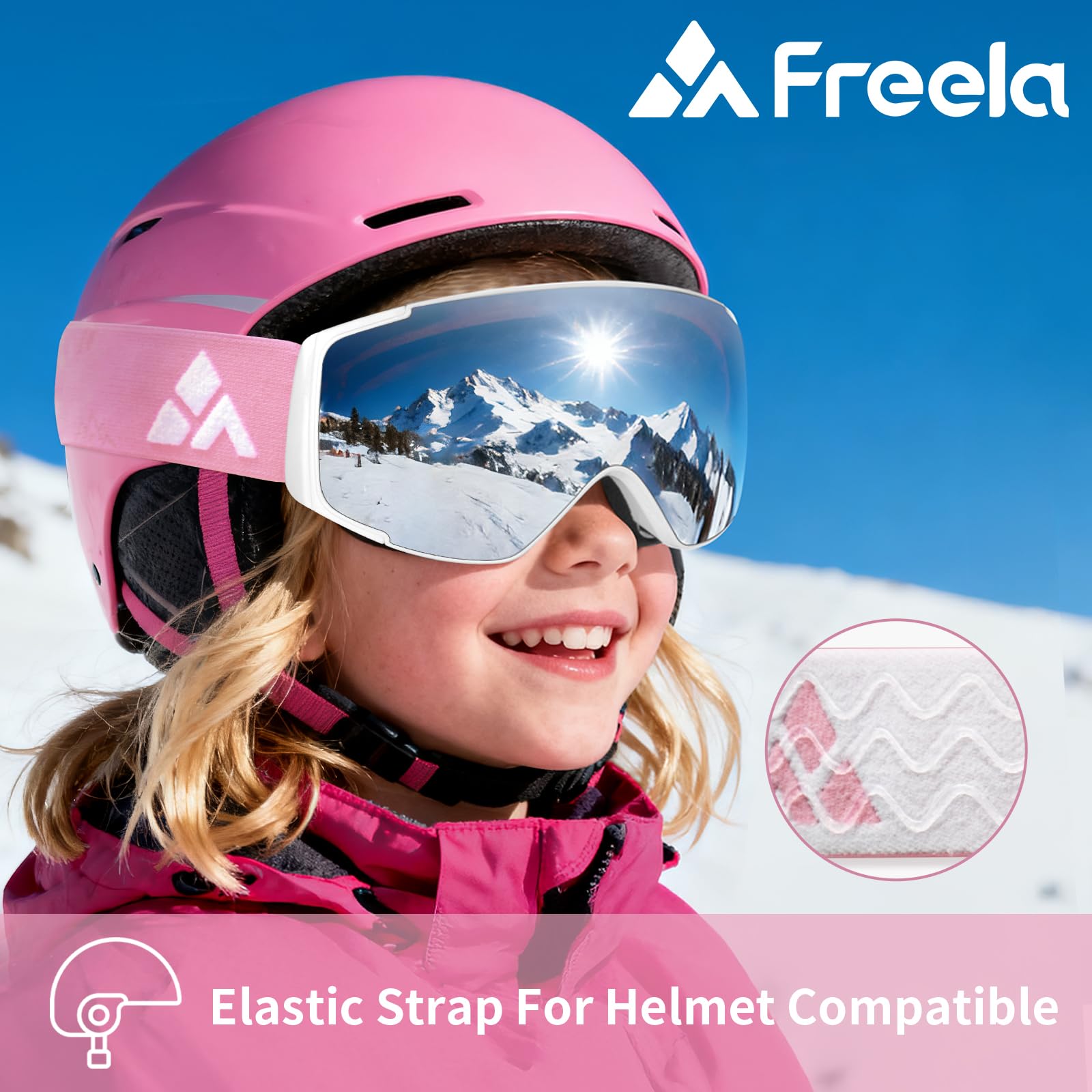 Freela Lunettes de ski et de planche à neige pour enfants (3-14 ans) - Lunettes anti-buée et anti-UV pour filles et garçons