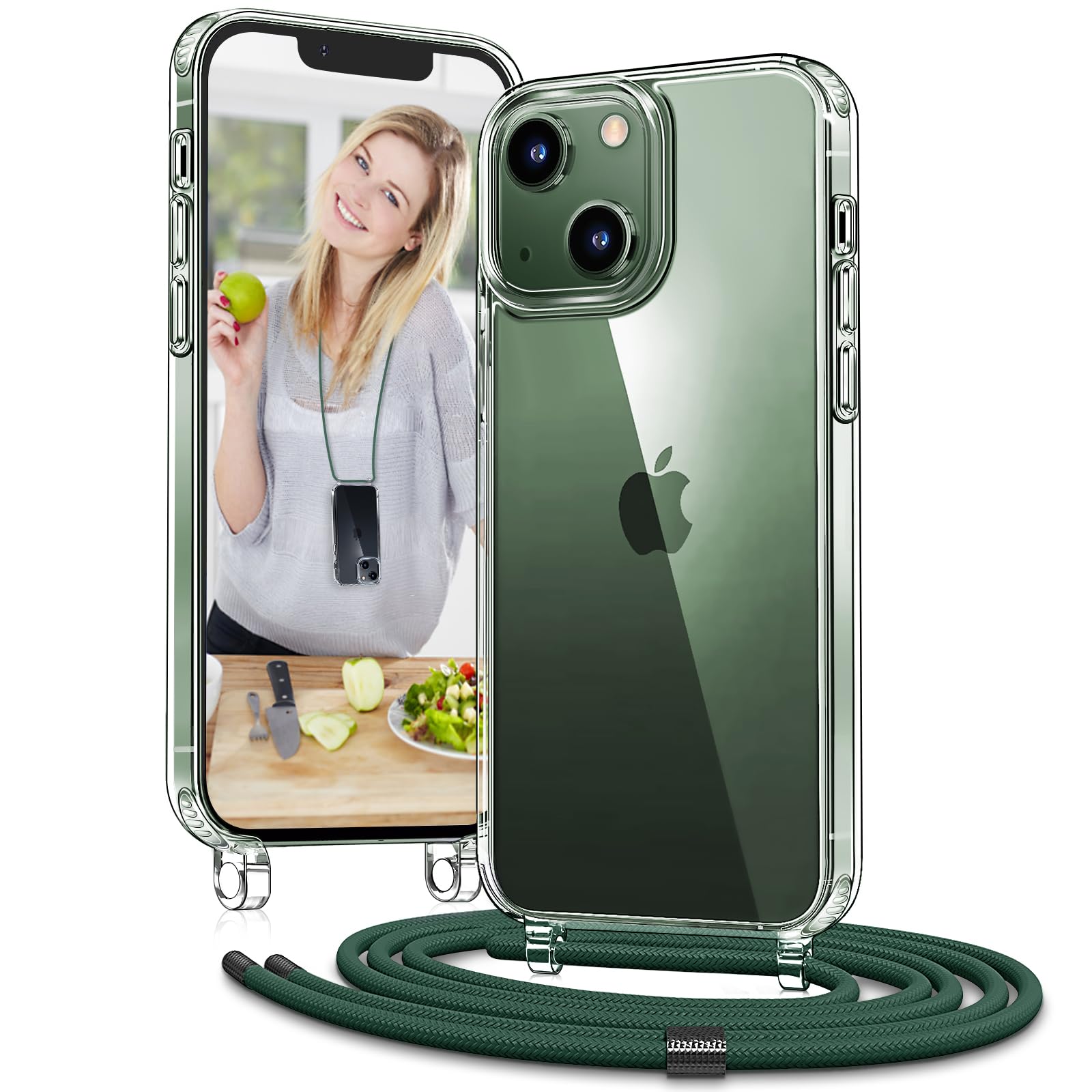 Vaykwo Handykette mit Band für Apple iPhone 14 Pro Hülle - Necklace Handyhülle - Transparente Case zum Umhängen mit Kameraschutz und Bildschirmschutz - Schwarz | Necklace Handyhülle, Transparente Case zum Umhängen, Verstellbar und Abnehmbar