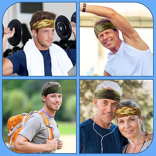Miniatura 6 de Bandas de sudor para hombres, para entrenamiento, deportes, diadema para hombres, diadema de camuflaje, diadema que absorbe el sudor, banda ancha