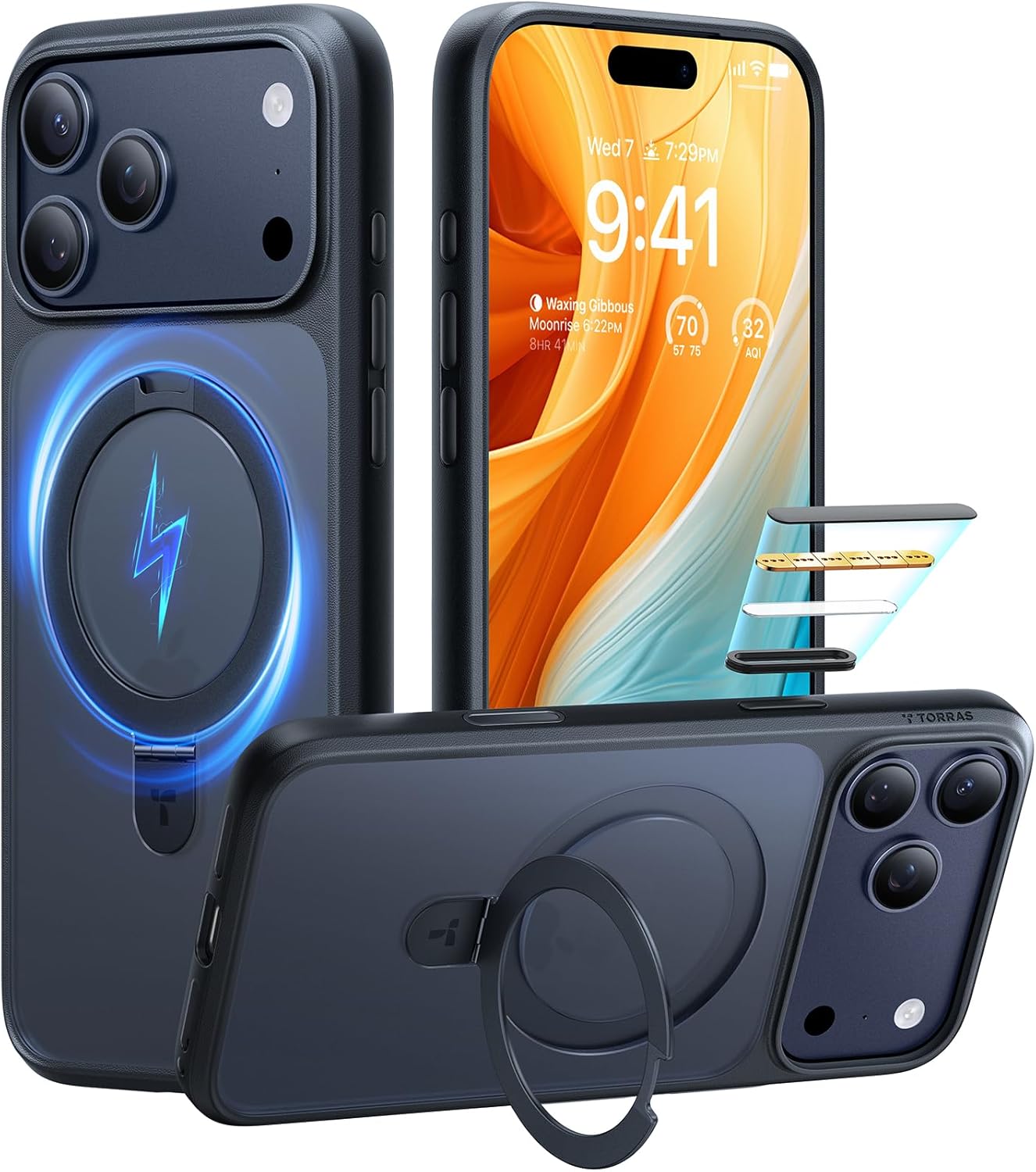 TORRAS Ostand Magnetic for iPhone 17 Pro Case, Fit for MagSafe, 3X Military Drop Protection, Camera Control, Slim Phone Case for iPhone 17 Pro with Kickstand, Translucent Matte Cover 6.3", Black Black for iPhone 17 Pro 6.3''