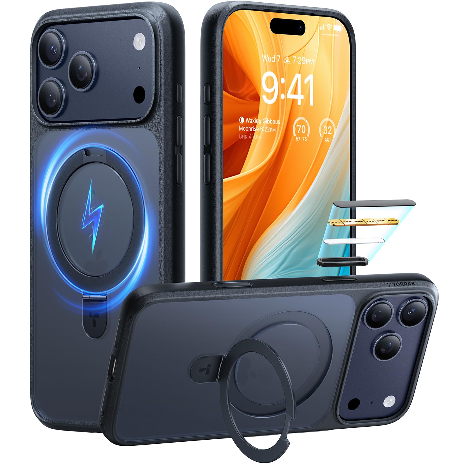 Photo 1 of TORRAS Ostand Magnetic for iPhone 17 Pro Case, Fit for MagSafe, 4X Military Drop Protection, Camera Control, Slim Phone Case for iPhone 17 Pro with Kickstand, Translucent Matte Cover 6.3", Black