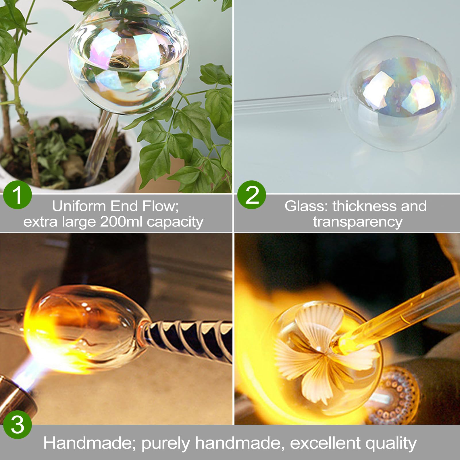 6 Stück Bewässerungskugeln Aus Glas – Selbstbewässernd Für Pflanzen, 3 Große + 3 Kleine, Regenbogeneffekt
