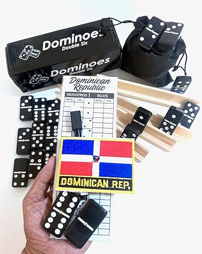 Miniatura 5 de Juego de dominó doble negro con bandera de República Dominicana Domino de gran tamaño