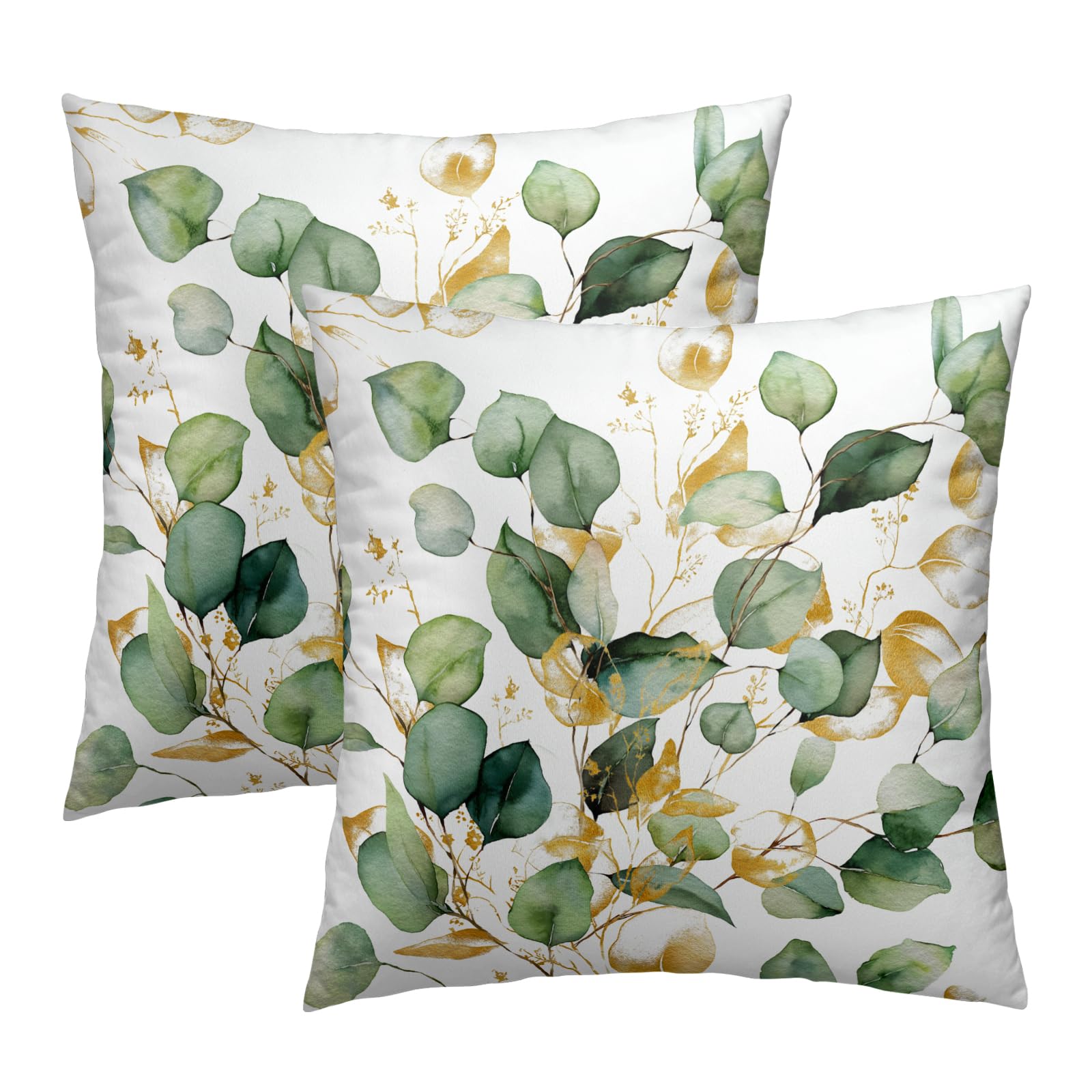 Kawani Eucalyptus Leaf Pillow Covers 16x16 Set of 2 Watercolor Pillow Sage Green Leaf Pillow Covers Gold Leaves Modern Throw Pillows Cover Decor Gifts for Bed Couch Sofa Living Room โ image 1