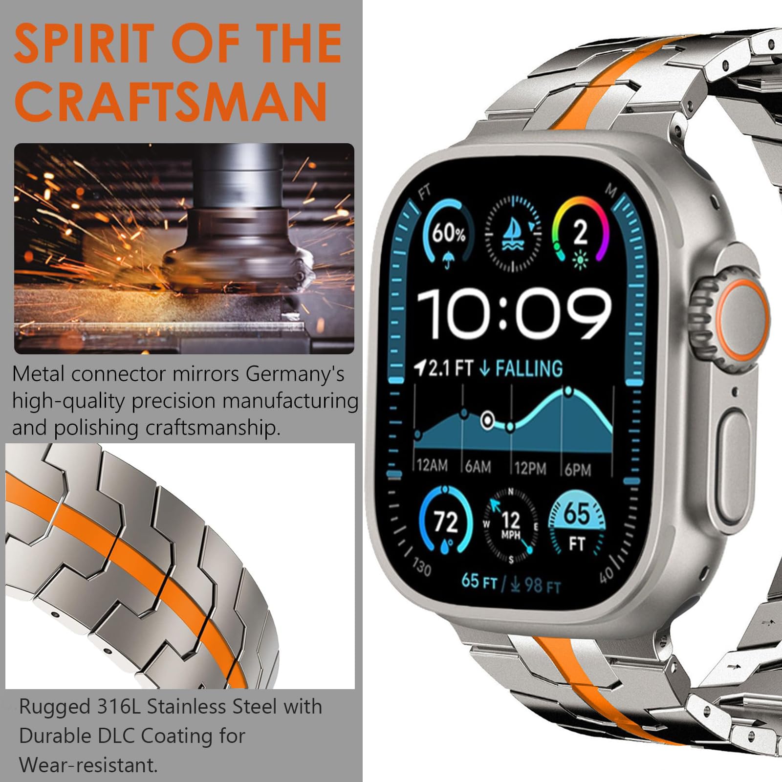WINGLE 49 mm, 46 mm, 45 mm, 44 mm, 42 mm, 41 mm, 40 mm, 38 mm für Apple Watch, Edelstahl-Armband, Metall-Ersatzband für iWatch Ultra 3/2/1, Serie 11/10/9/8/7/6/5/4/3/2/1/SE