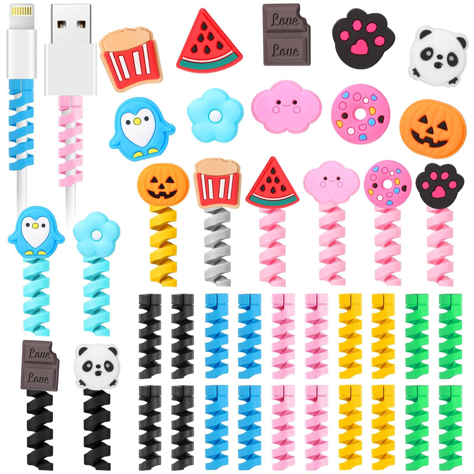 Flutesan 40 Pieces Phone Protect Accessory Charging Cable Protectors Cute Charger Protectors Cord Saver USB Charger for Cellphone Data Lines, Various Styles