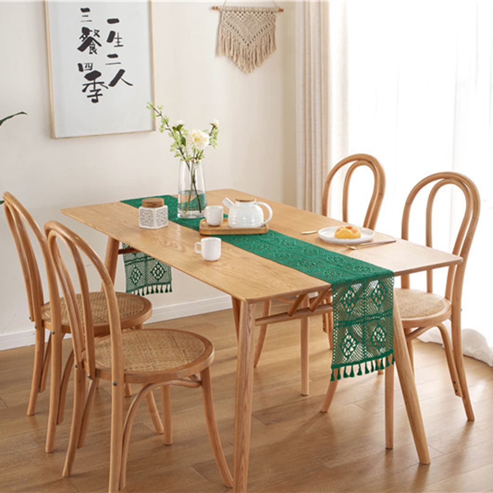 WXKAGF Runner da tavola Lavabile, Runner da tavola a griglia Cava, Verde, un'attrazione per la Primavera Estate, Runner da tavola, Cotone, 24 x 220 cm